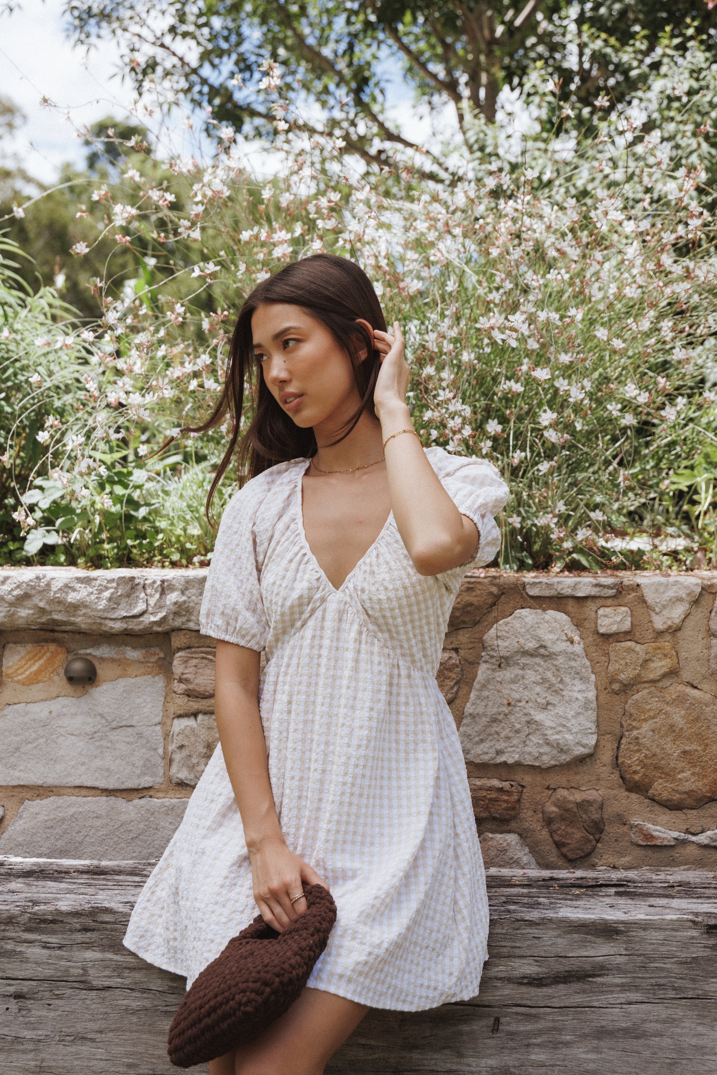 Petal and Pup USA DRESSES Cadhla Mini Dress - Beige Gingham