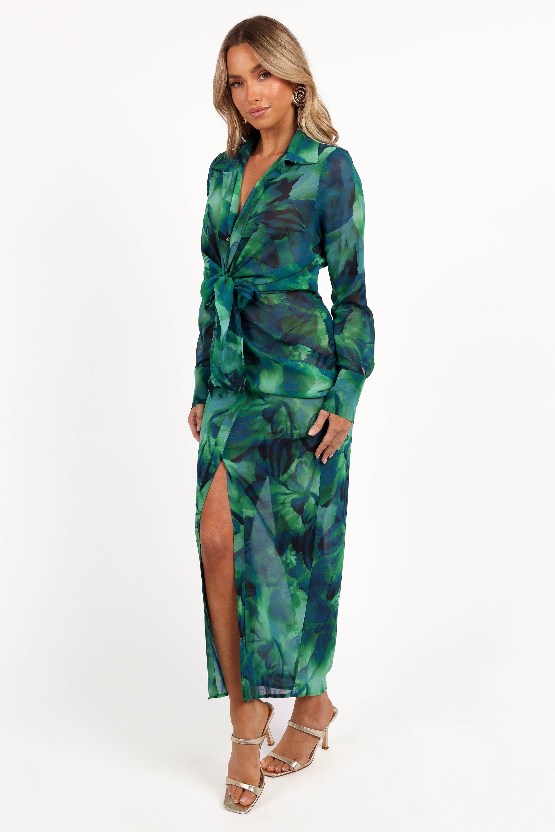 Petal and Pup USA DRESSES Calista Shirt Dress - Green Floral