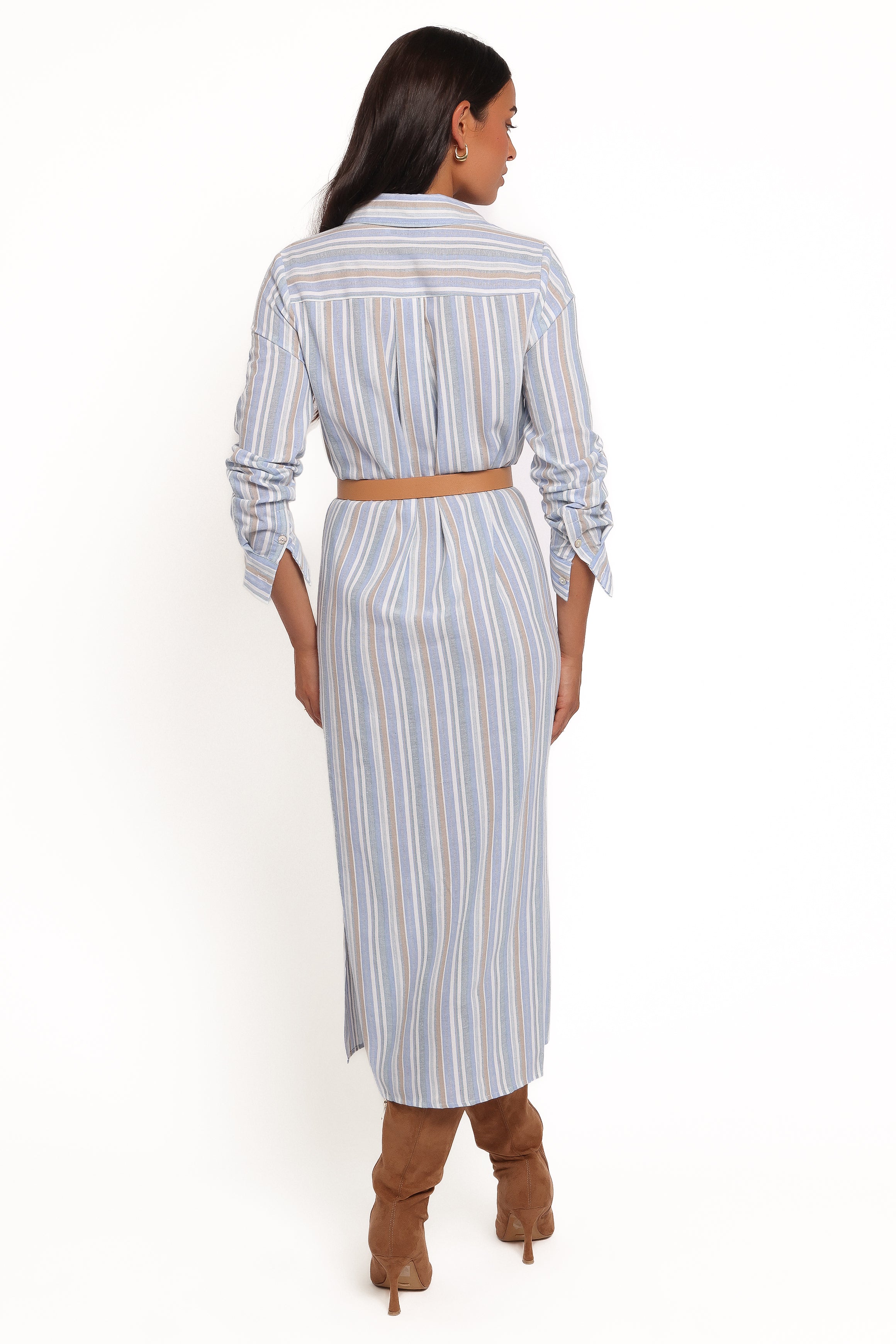 Petal and Pup USA DRESSES Caprice Long Sleeve Button Down Maxi Dress - Blue Stripe