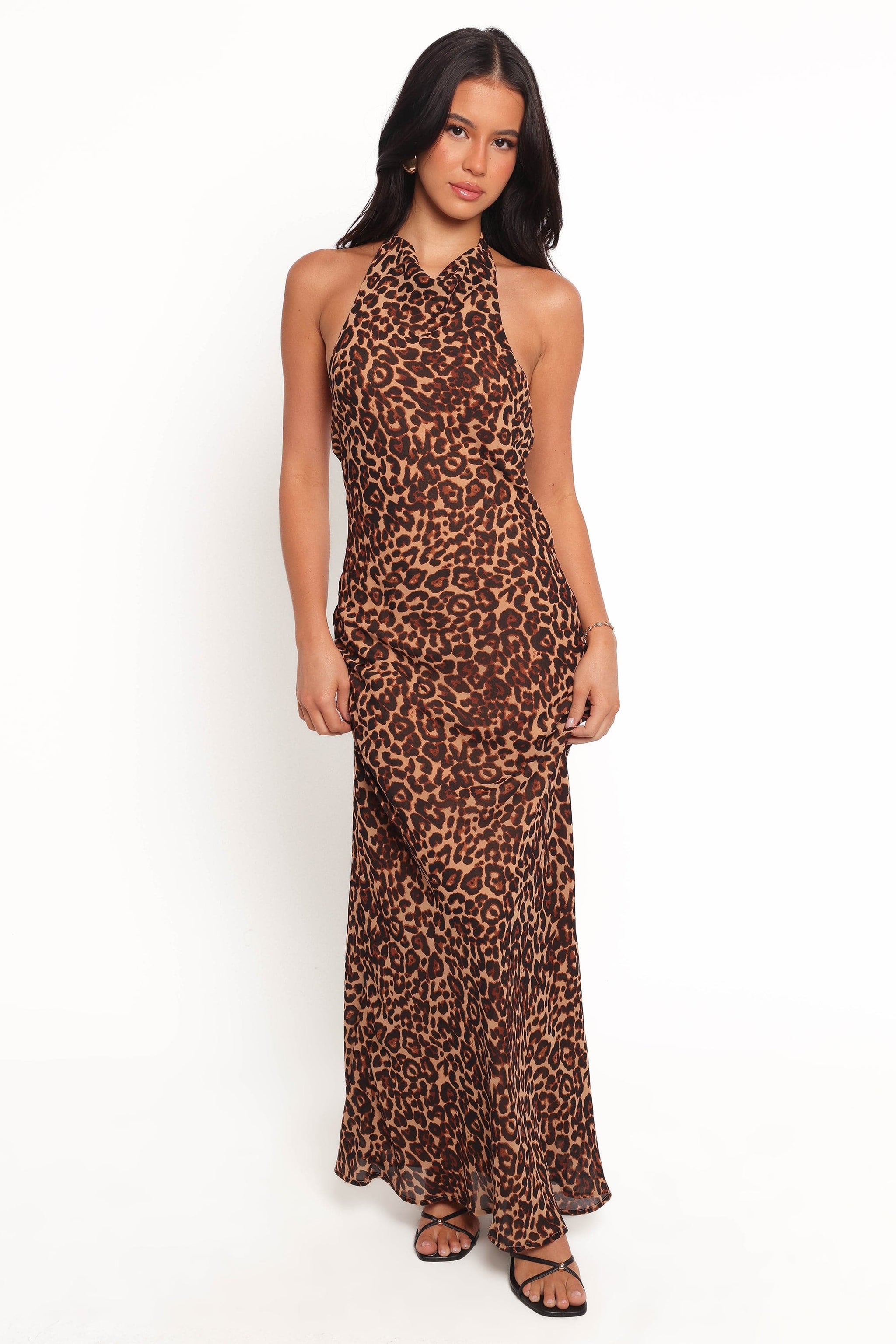 brown leopard print maxi dress Breanna Strapless Chiffon Maxi Dress / Leopard Print | MESHKI