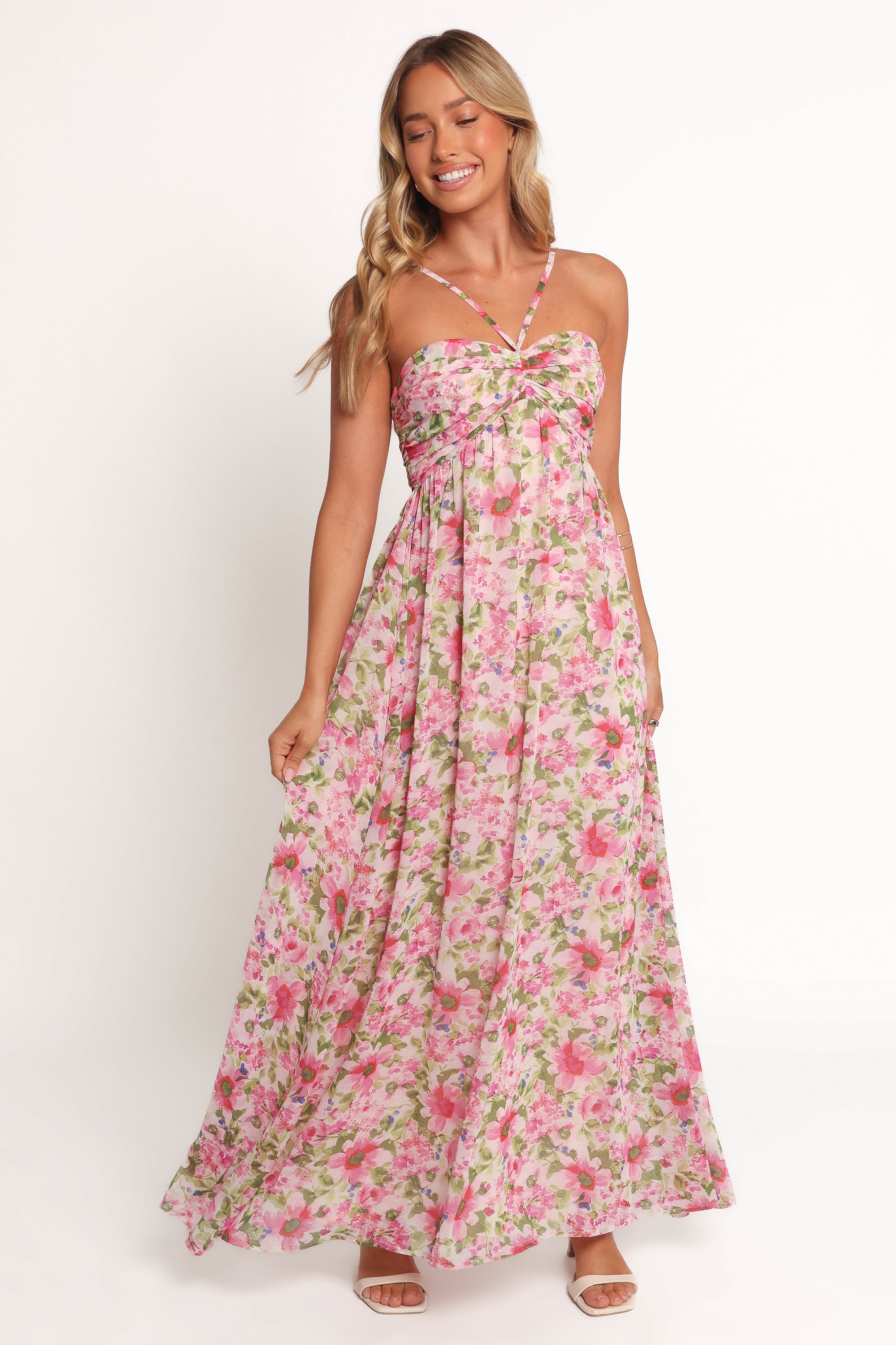Petal and Pup USA DRESSES Cascade Halterneck Maxi Dress - Carmine Rose