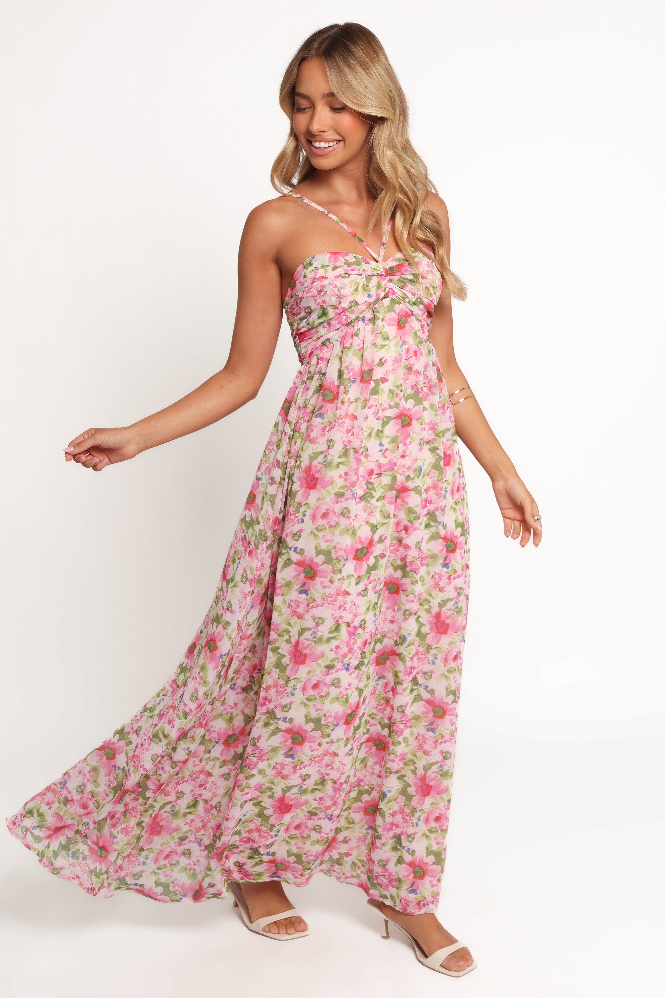 Petal and Pup USA DRESSES Cascade Halterneck Maxi Dress - Carmine Rose