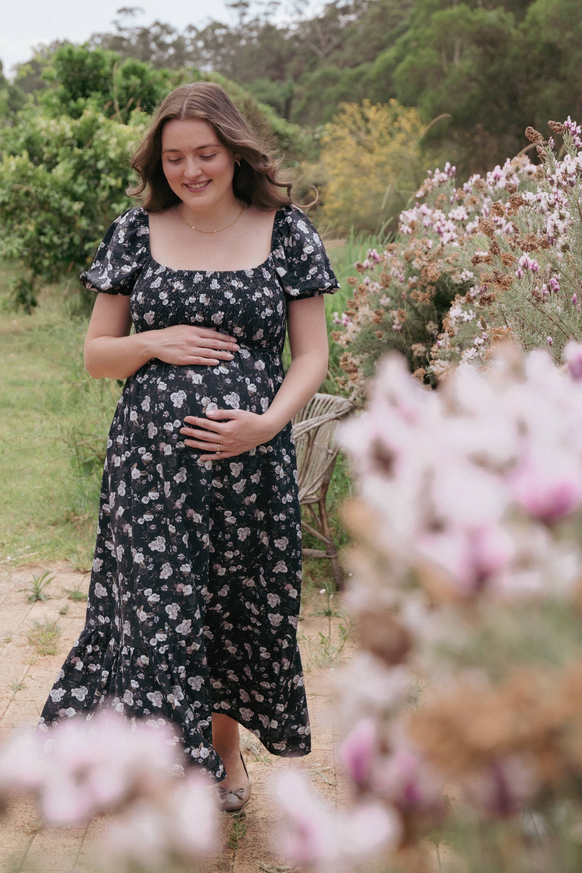 Petal and Pup USA DRESSES Cecelia Puff Sleeve Maxi Dress - Black Floral (Hold for Amazon)