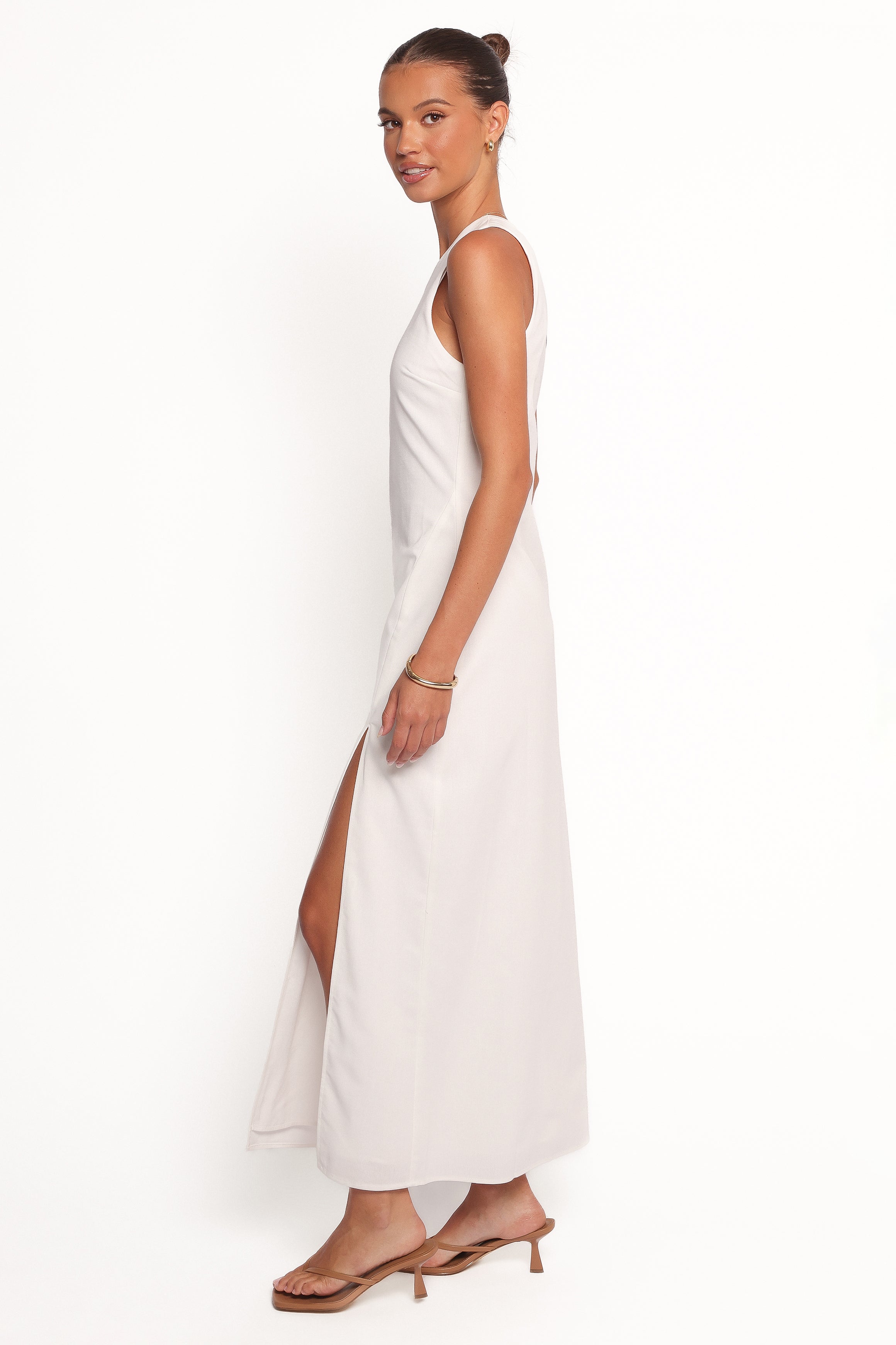 Petal and Pup USA DRESSES Chandler One Shoulder Maxi Dress - White