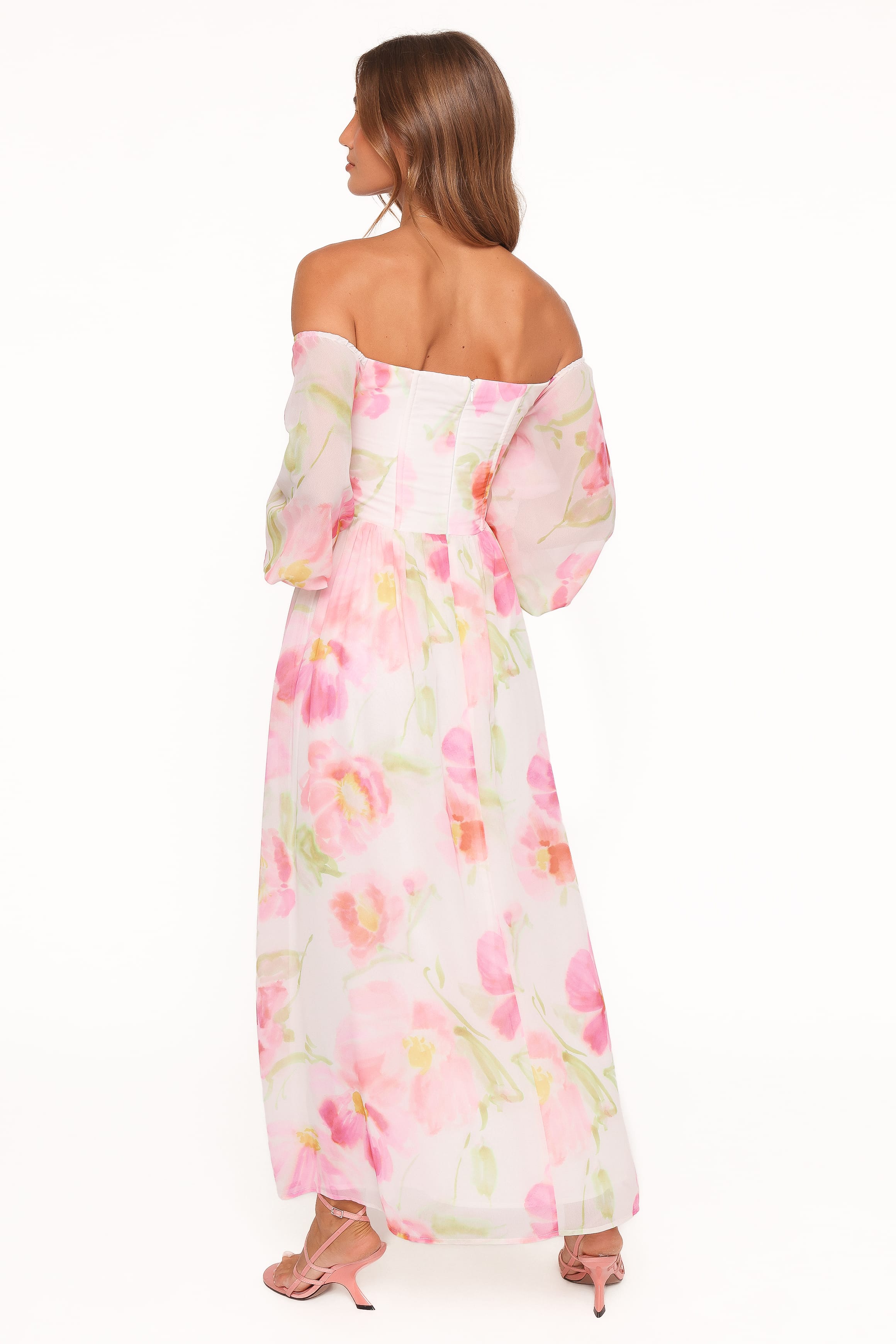 Petal and Pup USA DRESSES Chantel Off Shoulder Maxi Dress - Pink Garden Floral