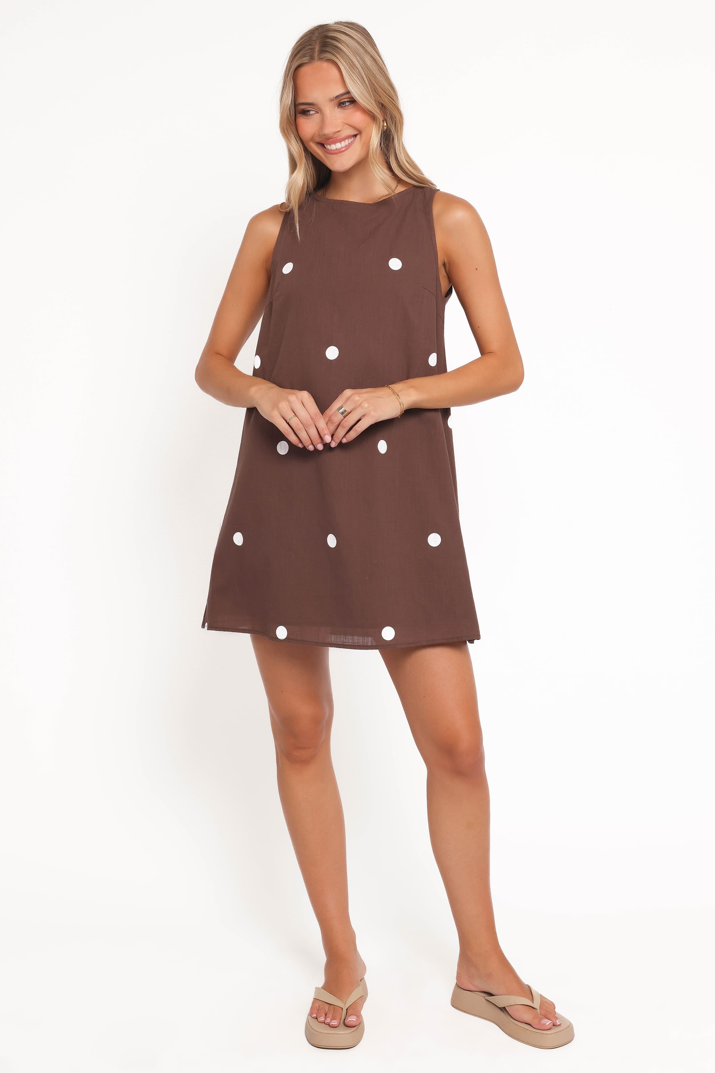 Petal and Pup USA DRESSES Chantelle Mini Dress - Chocolate Polka Dot