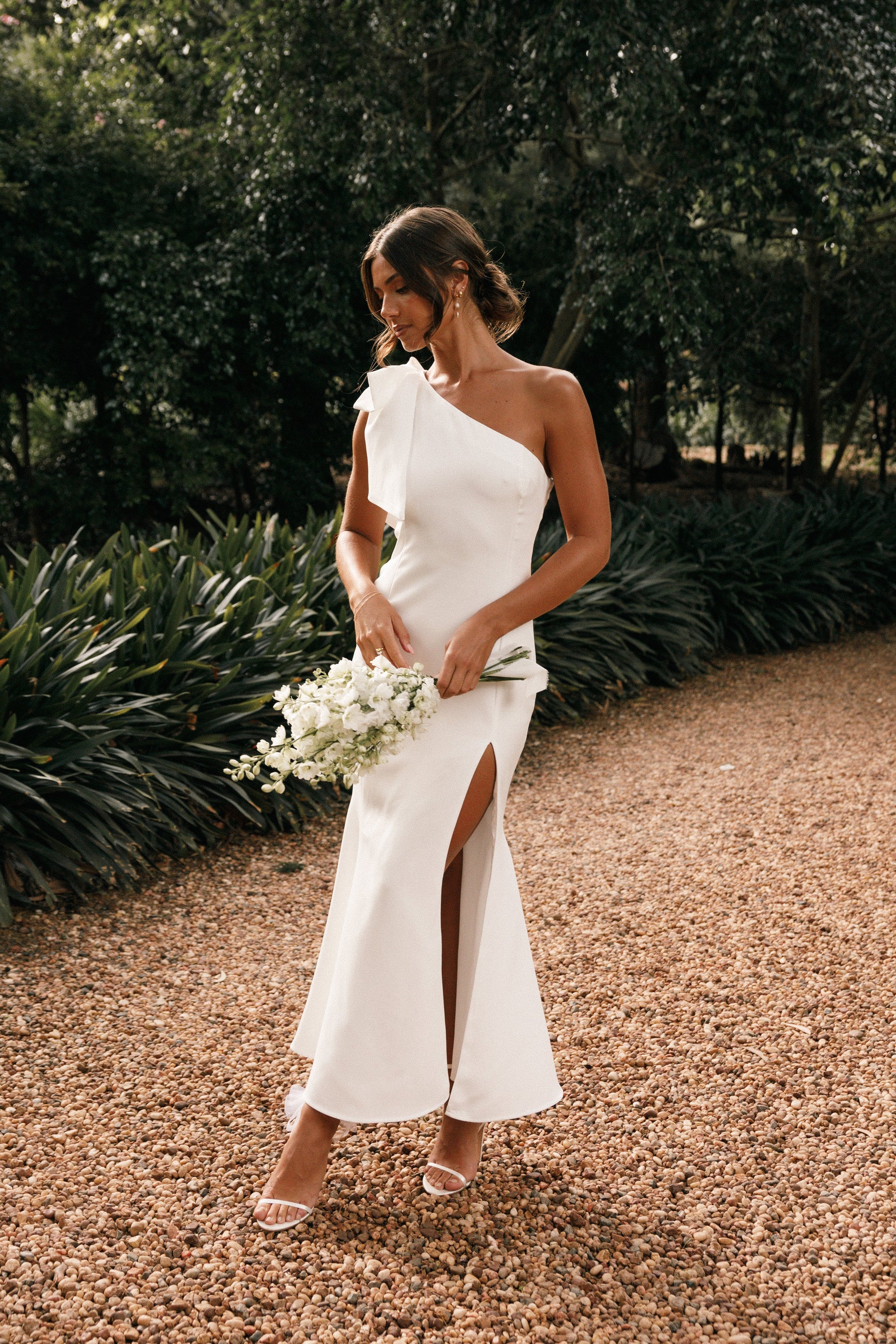 Charmed One Shoulder Midi Dress - Off White | Petal & Pup USA Charmed One Shoulder Midi Dress - Off White | Petal & Pup USA