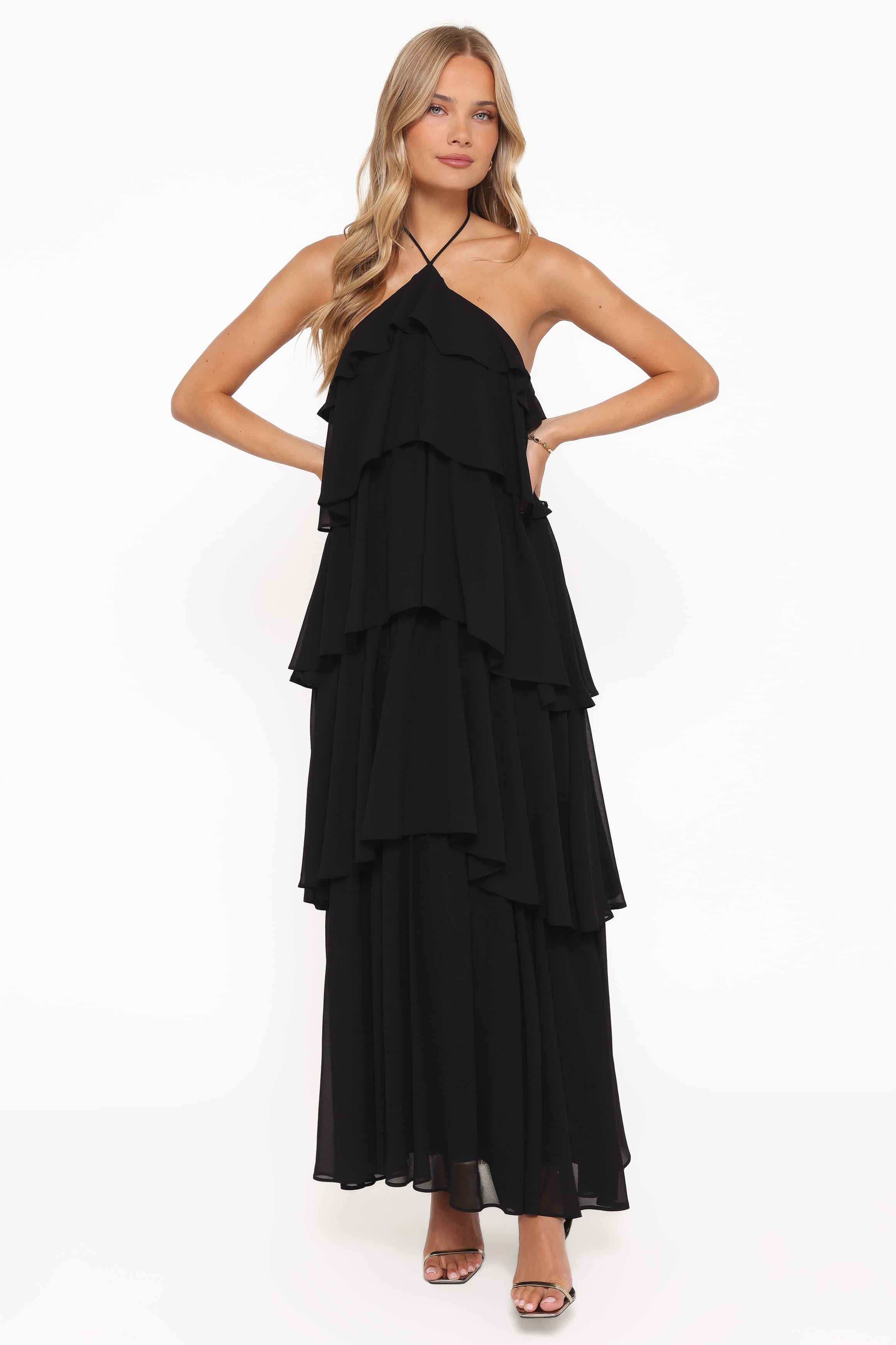 Petal and Pup USA DRESSES Chasity Halterneck Maxi Dress - Black