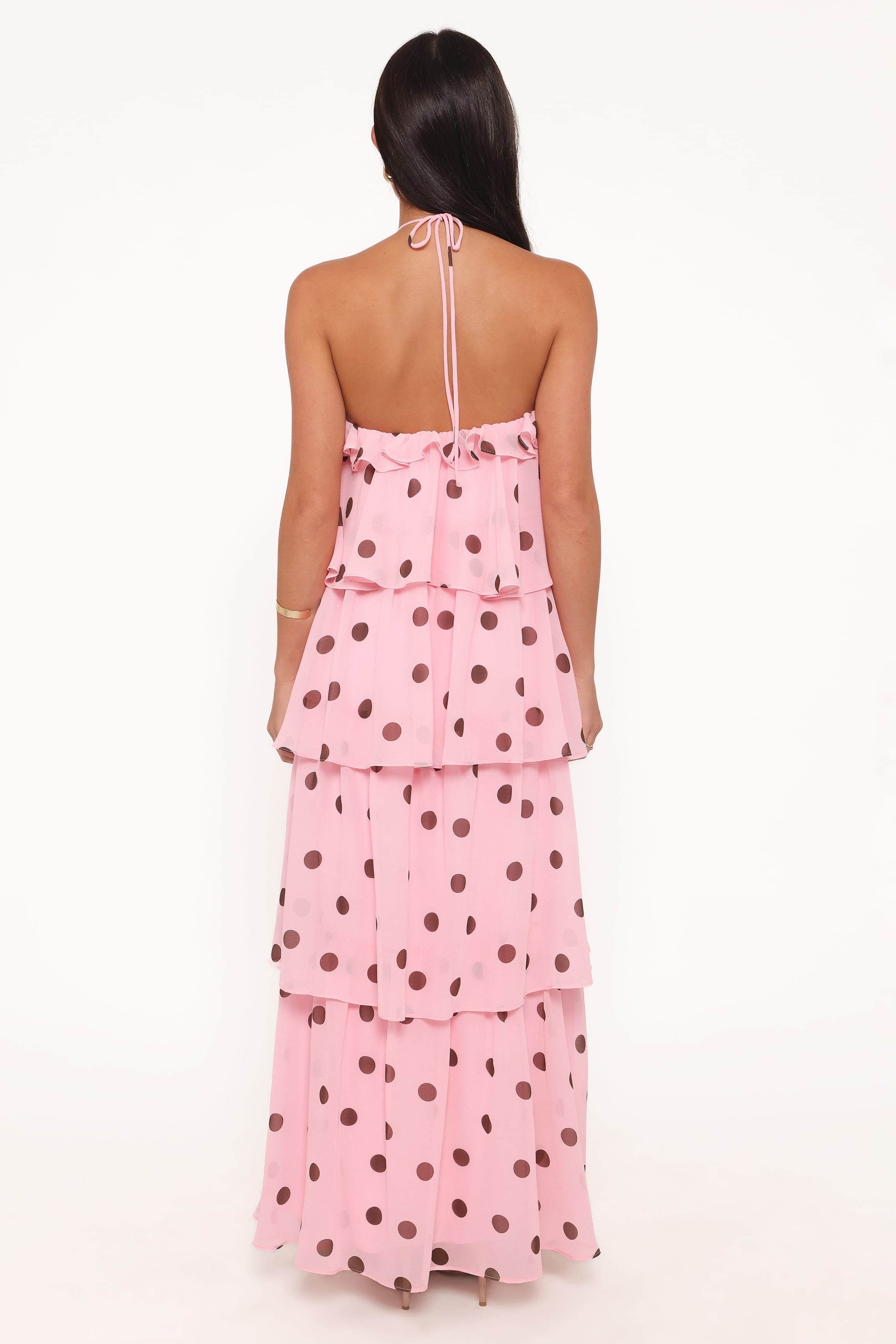 Petal and Pup USA DRESSES Chasity Halterneck Maxi Dress - Pink Polka Dot