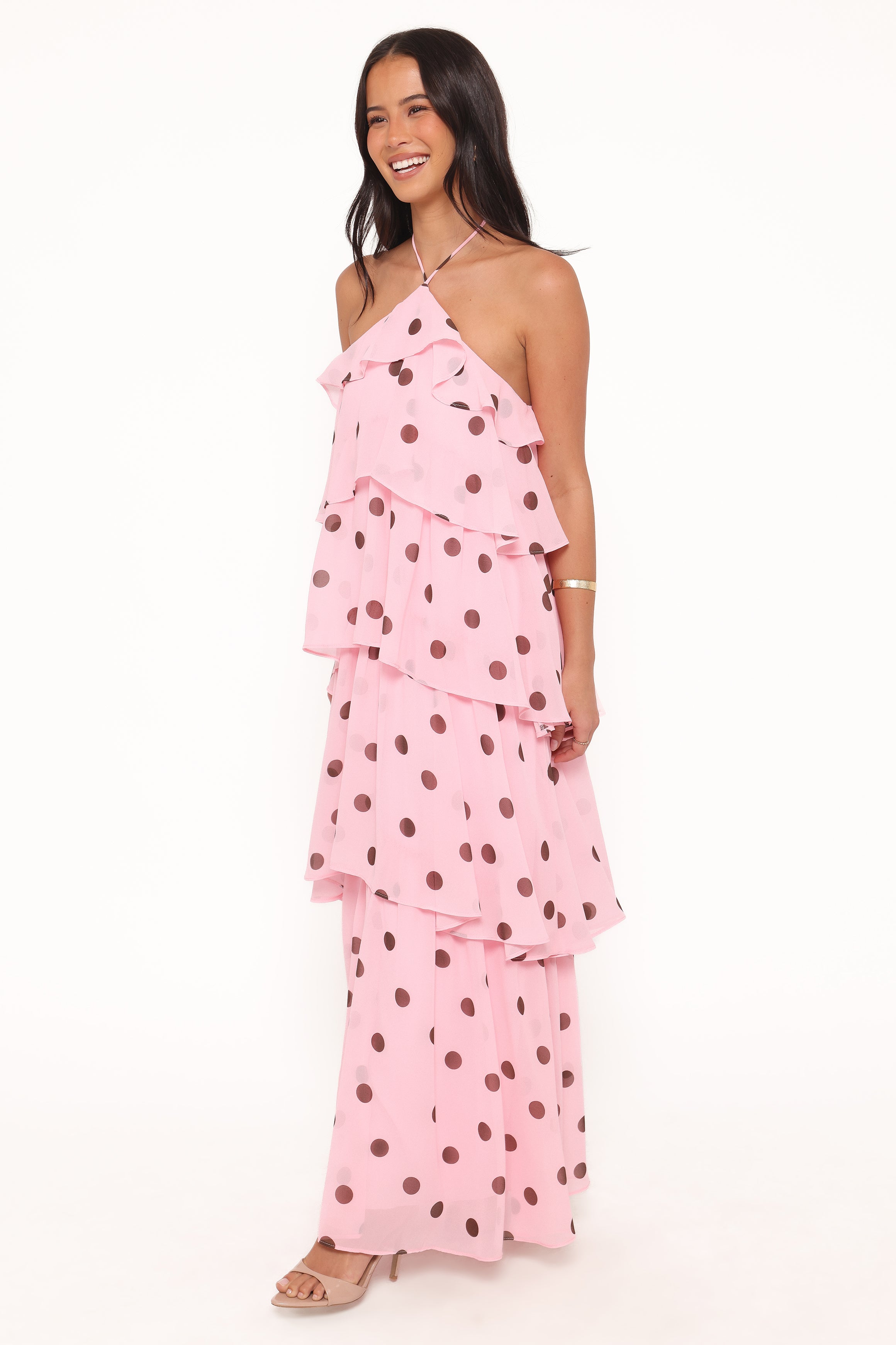 Petal and Pup USA DRESSES Chasity Halterneck Maxi Dress - Pink Polka Dot