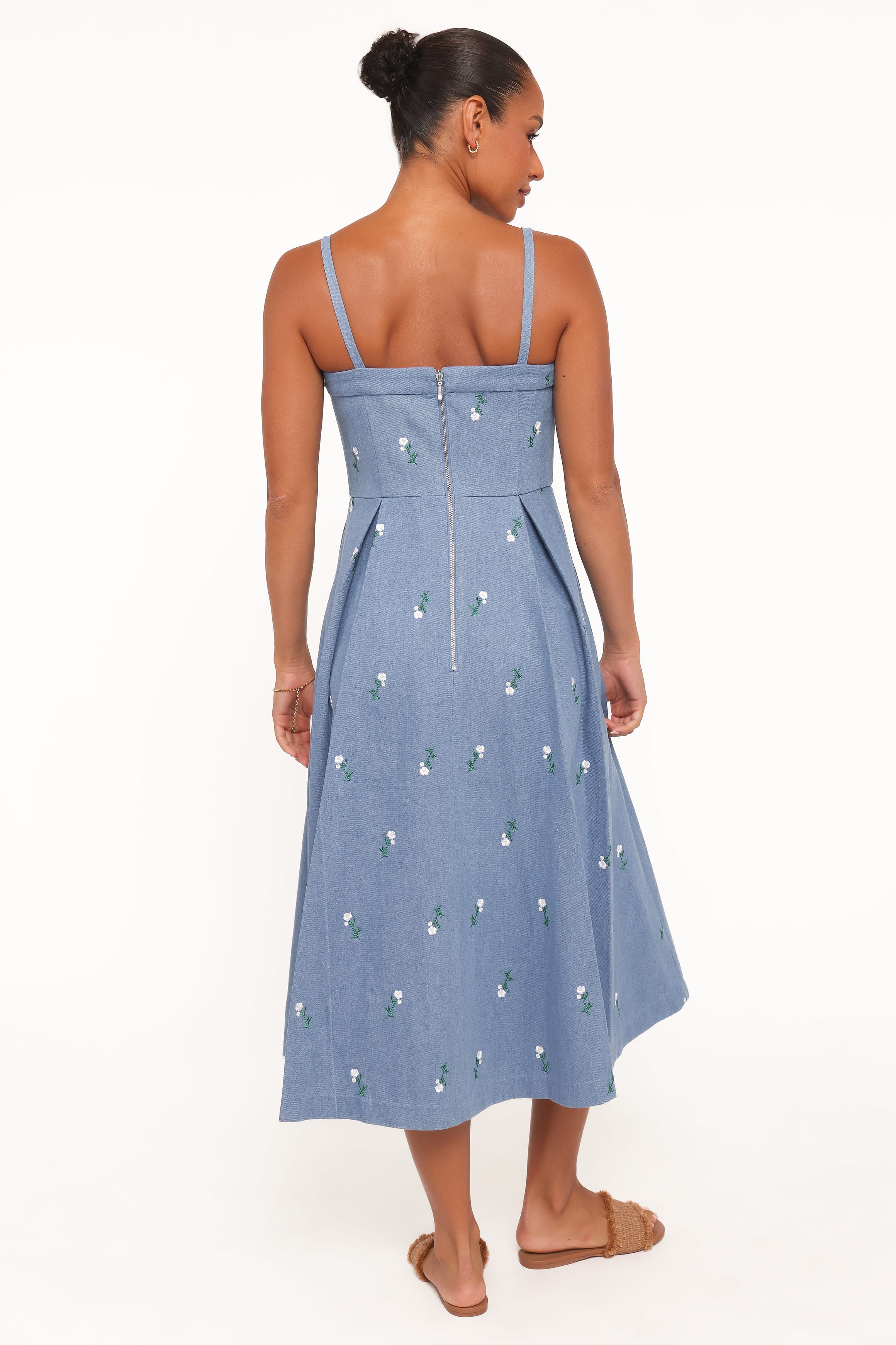 Petal and Pup USA DRESSES Chelsea Embroidered Midi Dress - Med Denim