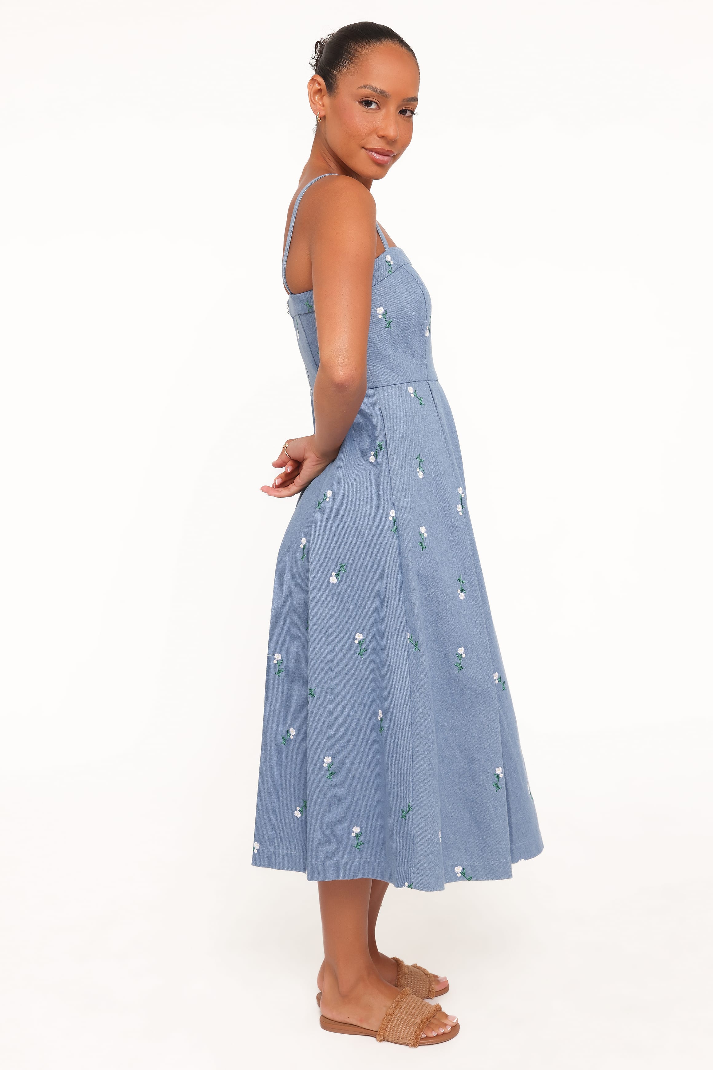 Petal and Pup USA DRESSES Chelsea Embroidered Midi Dress - Med Denim