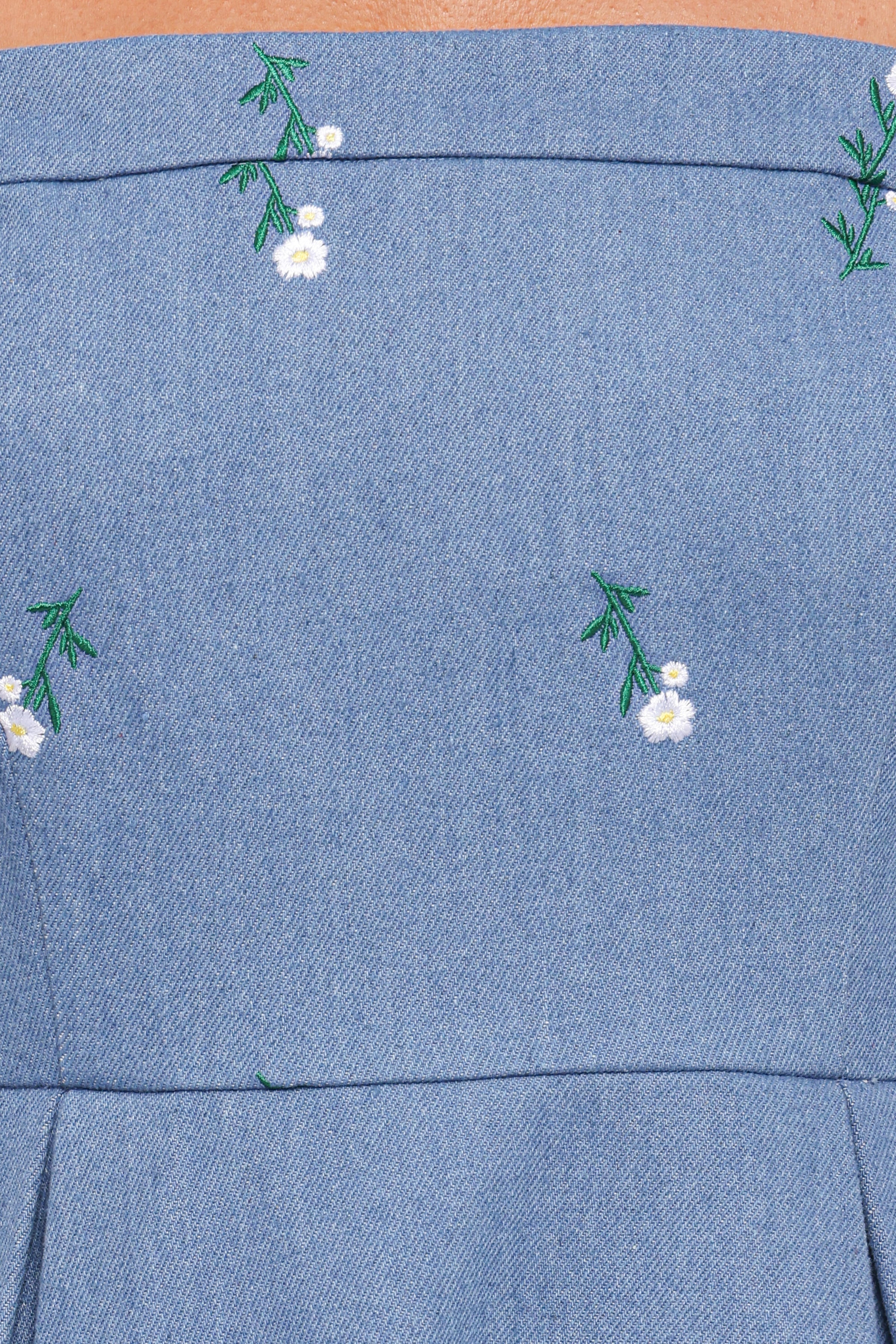 Petal and Pup USA DRESSES Chelsea Embroidered Midi Dress - Med Denim