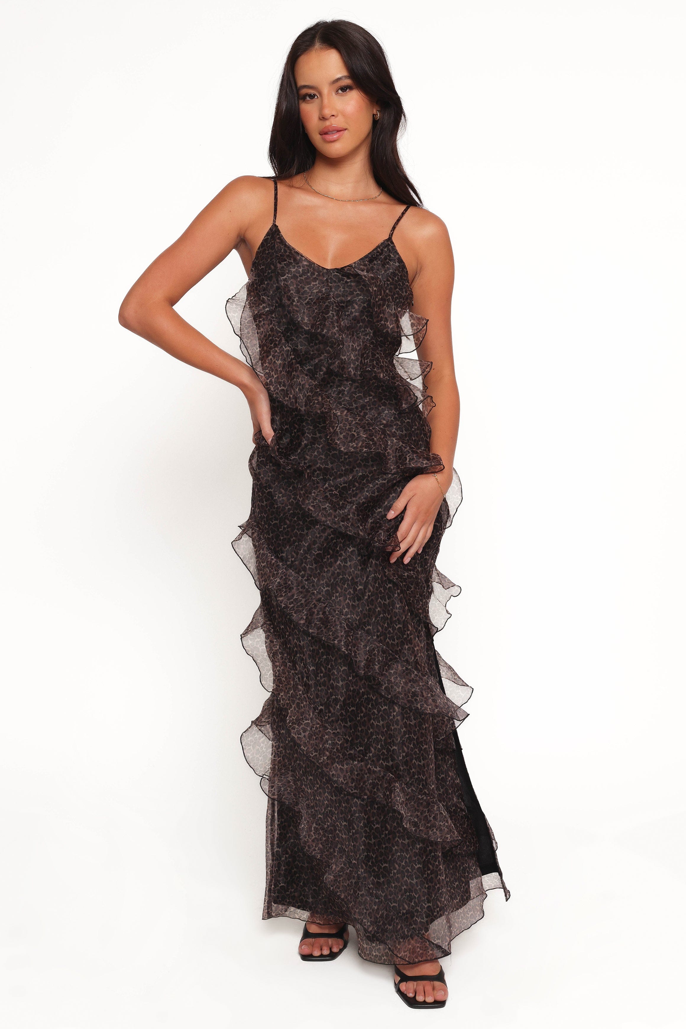 Petal and Pup USA DRESSES Ciao Ruffles Maxi Dress - Black Leopard