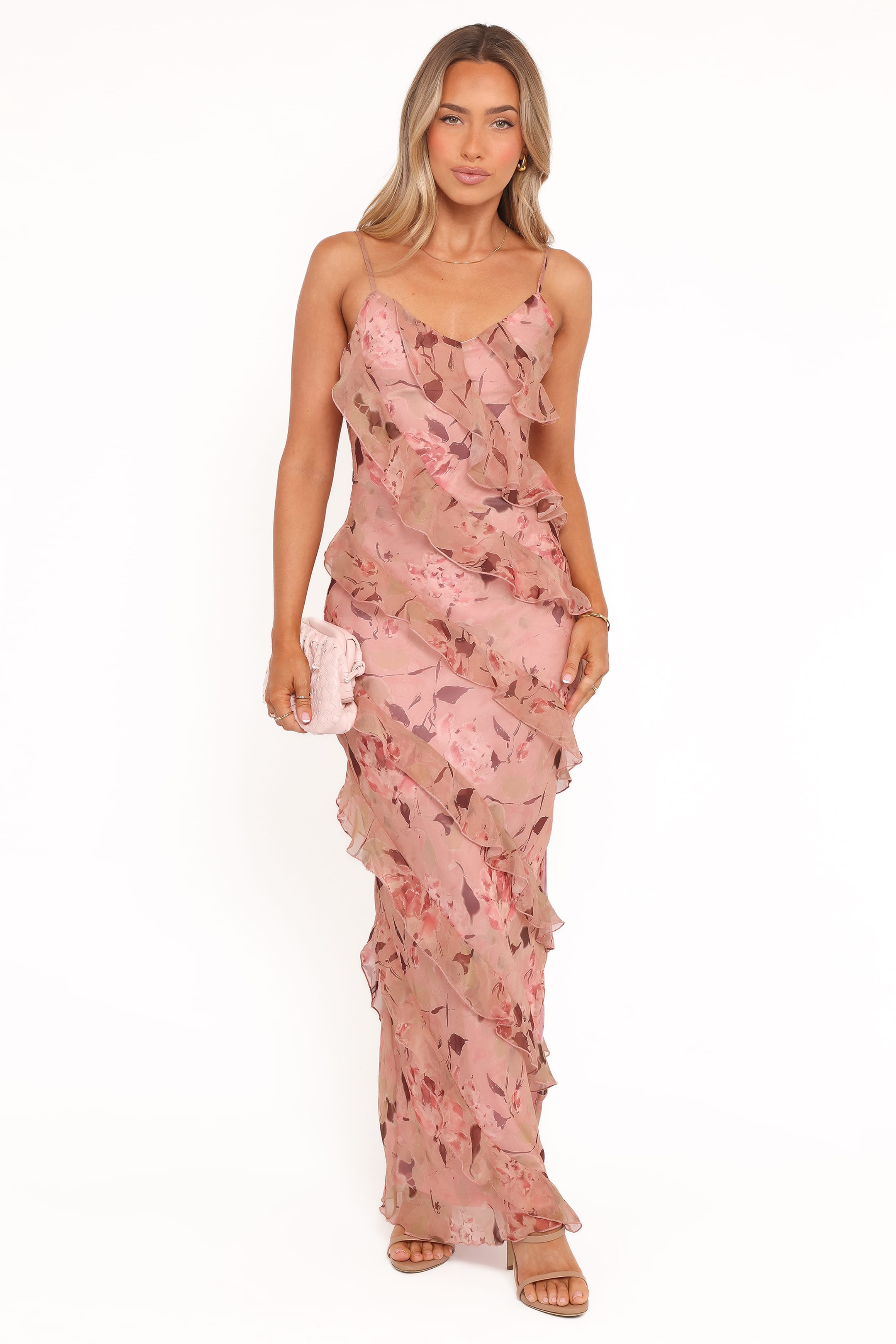 Petal and Pup USA DRESSES Ciao Ruffles Maxi Dress - Pale Pink Floral