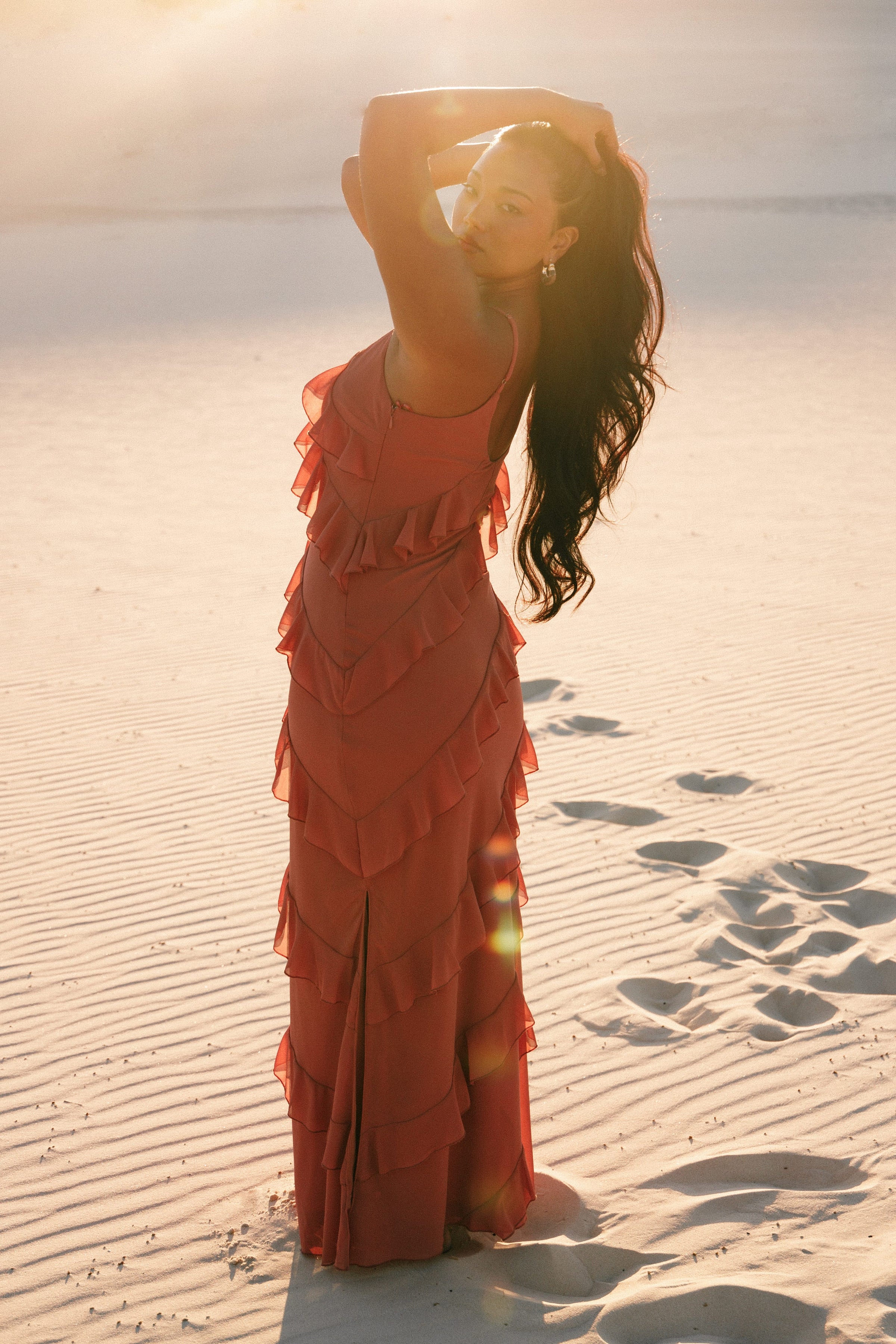 Petal and Pup USA DRESSES Ciao Ruffles Maxi Dress - Rosewood
