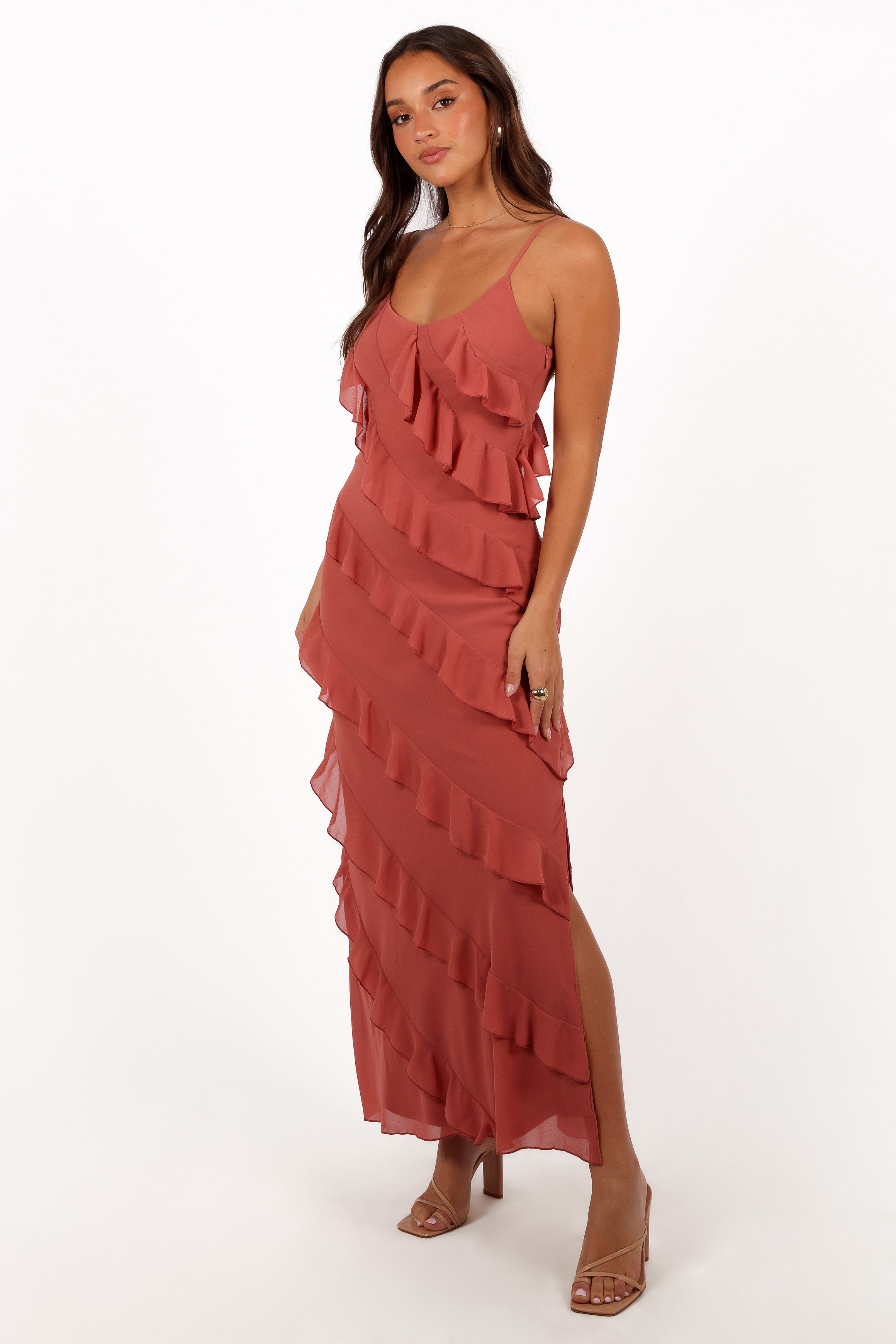 Petal and Pup USA DRESSES Ciao Ruffles Maxi Dress - Rosewood