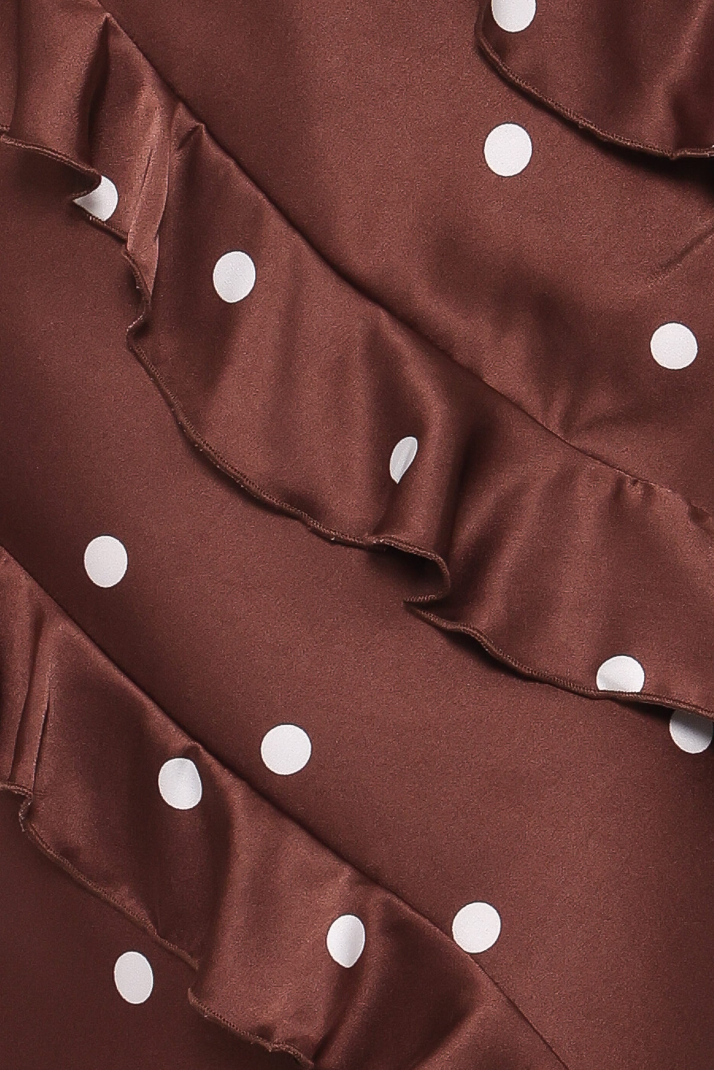 Petal and Pup USA DRESSES Ciao Ruffles Maxi Satin Dress - Brown Polka Dot