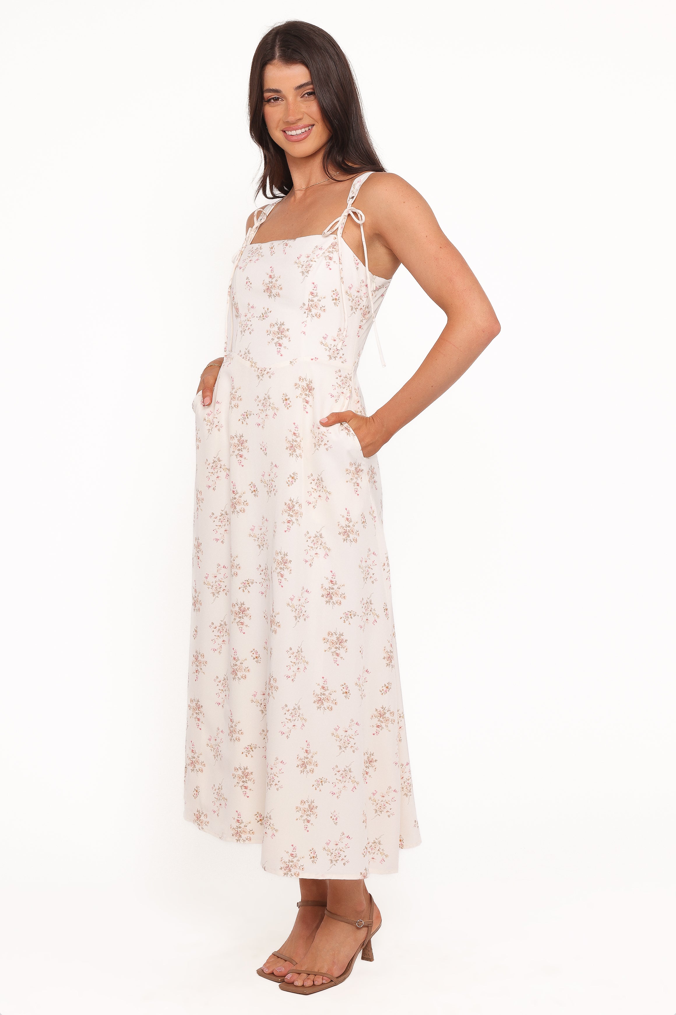 Petal and Pup USA DRESSES Clarissa Midi Dress - White Floral