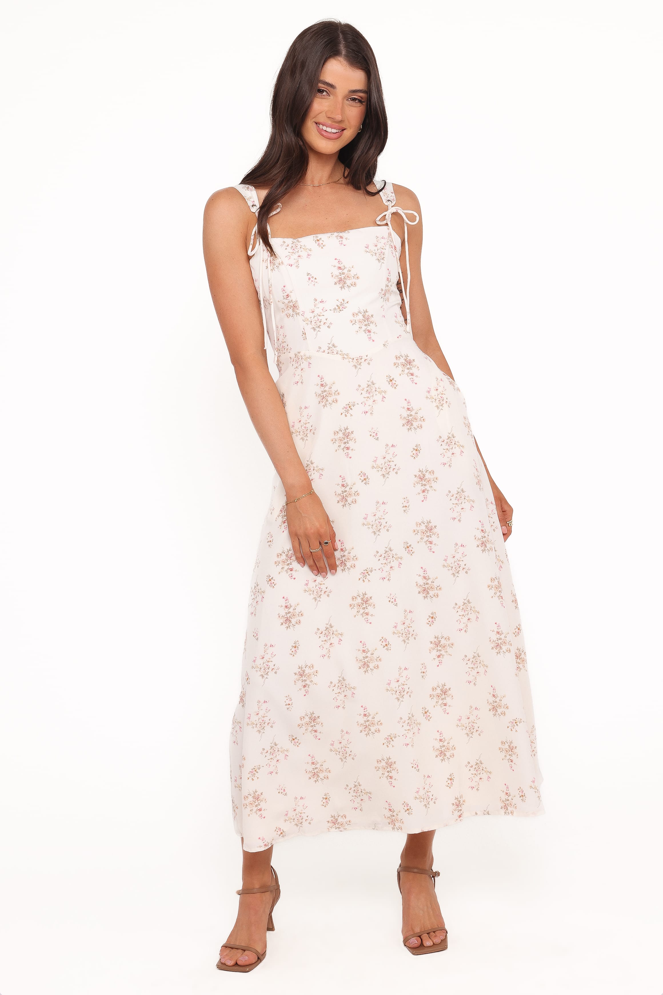 Petal and Pup USA DRESSES Clarissa Midi Dress - White Floral