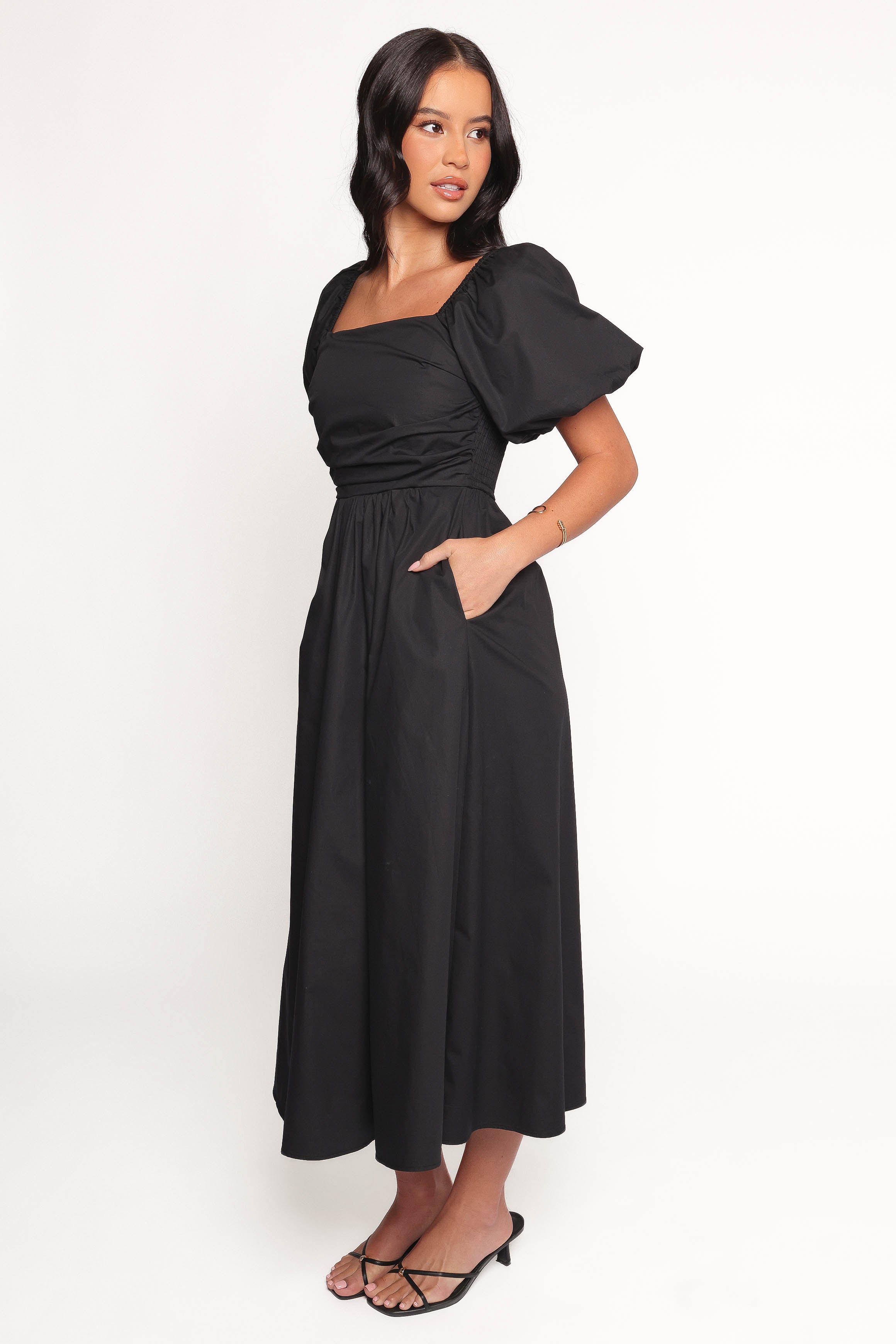 Petal and Pup USA DRESSES Clo Puff Sleeve Midi Dress - Black
