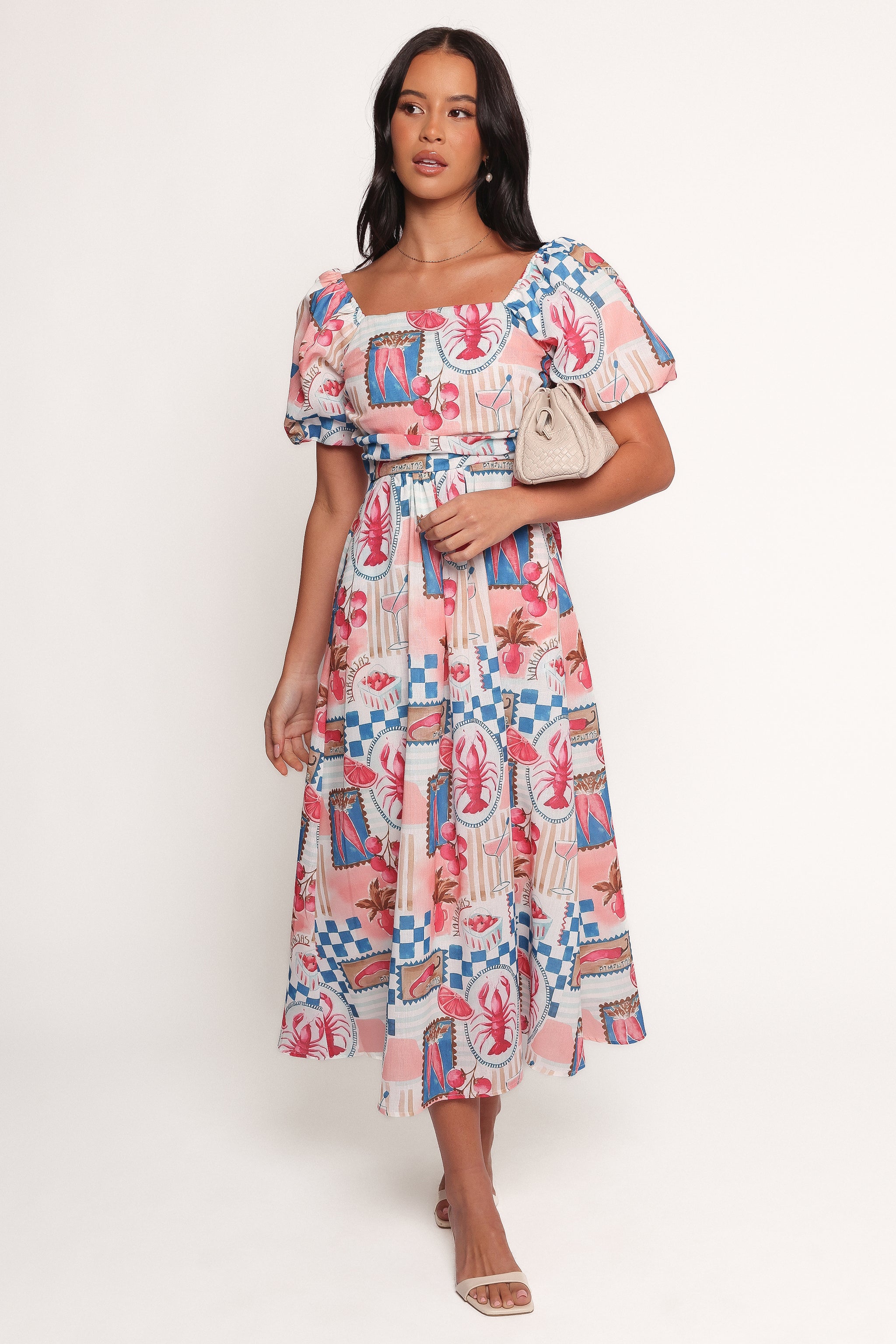 Clo Puff Sleeve Midi Dress - Pink Blue | Petal & Pup USA