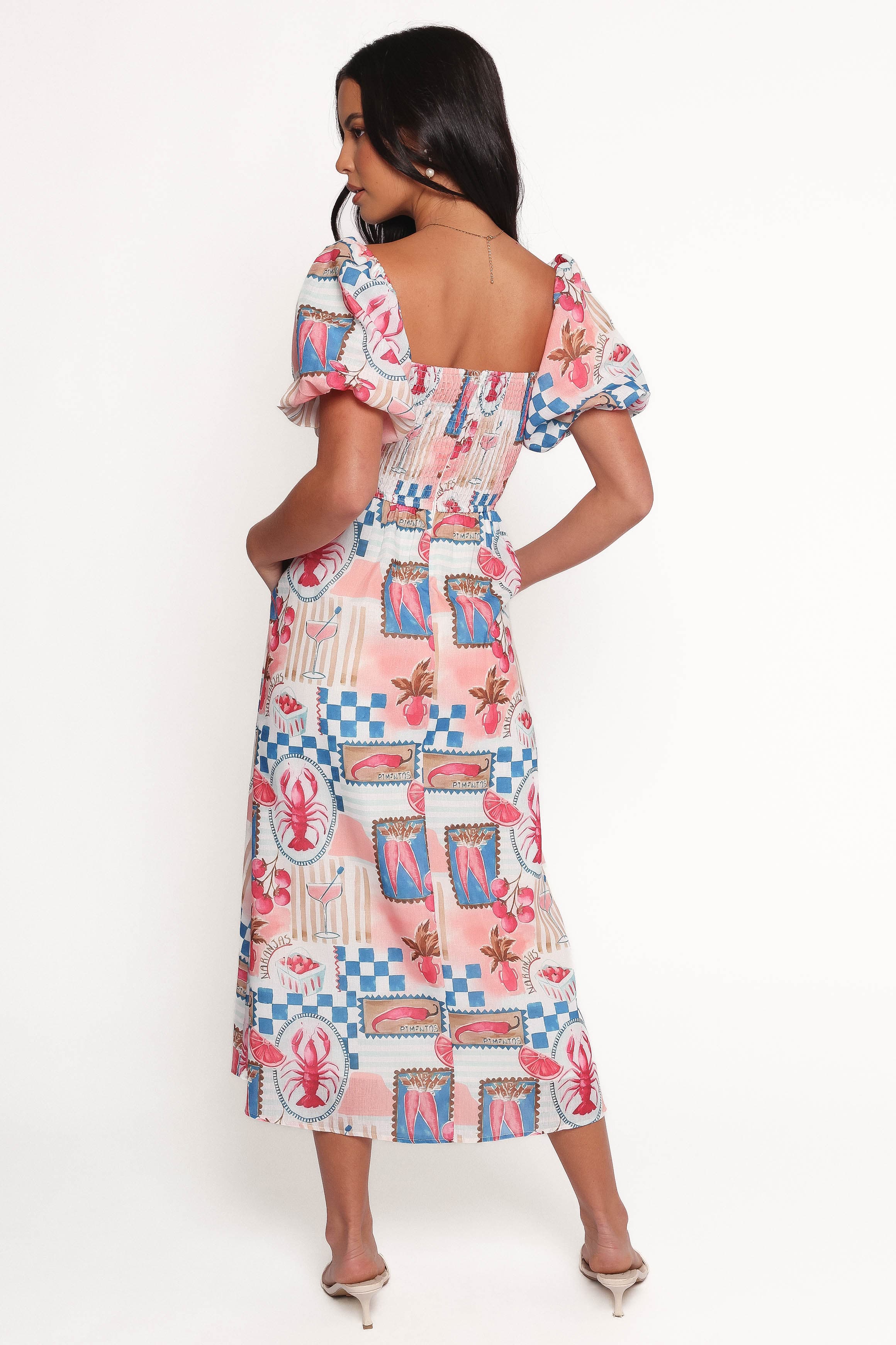 Petal and Pup USA DRESSES Clo Puff Sleeve Midi Dress - Pink Blue (Hold for Amazon)
