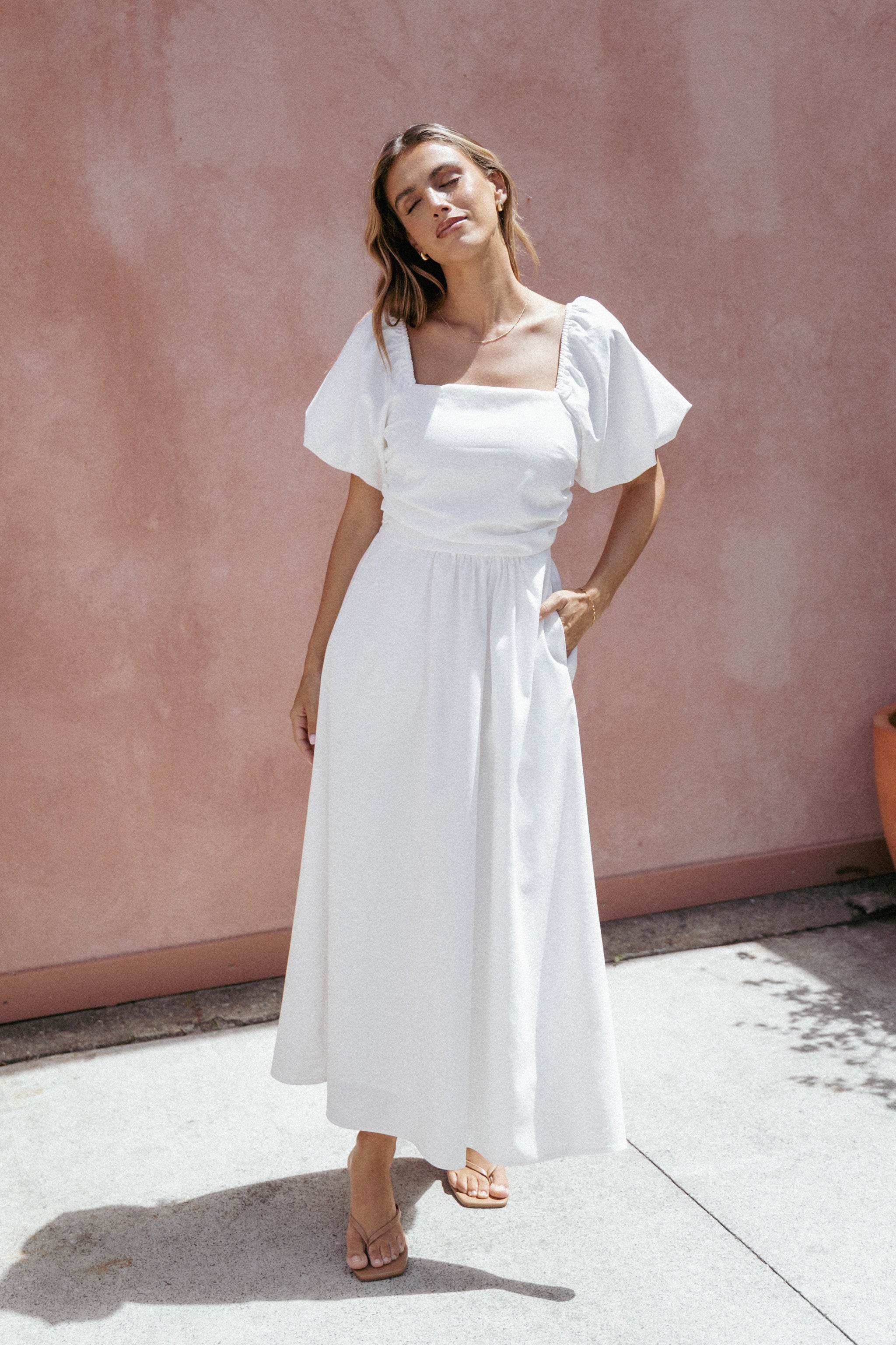 Petal and Pup Women's Clo Puff Sleeve Midi Dress - White XS Petal and Pup Women's Clo Puff Sleeve Midi Dress - White XS