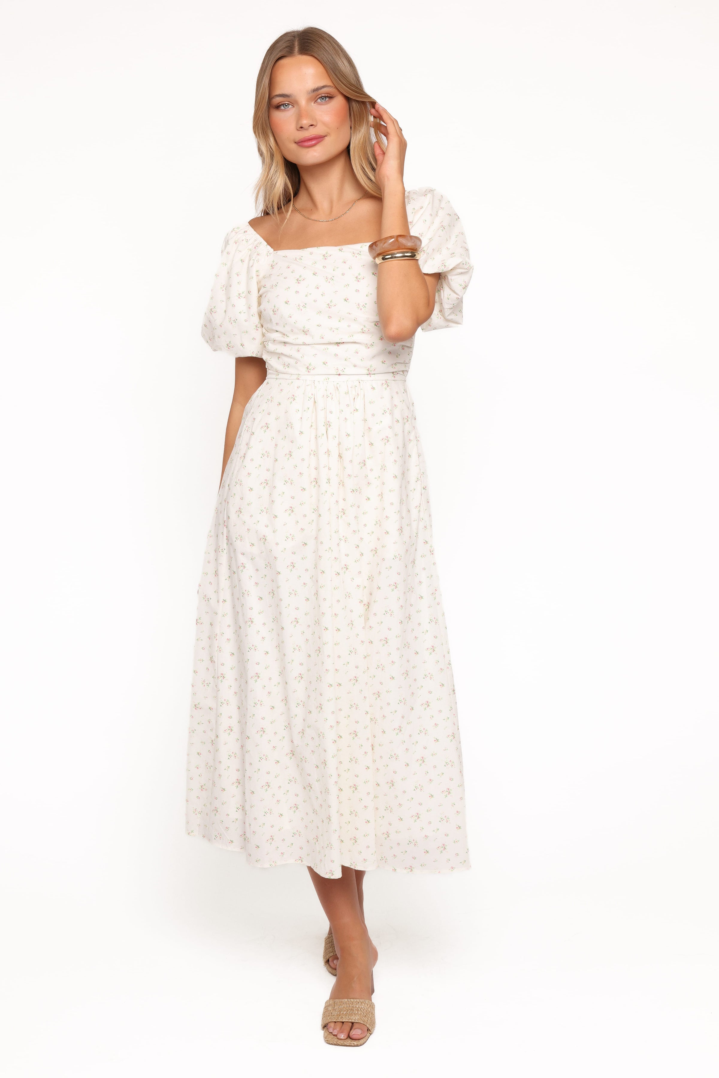 Petal and Pup USA DRESSES Clo Puff Sleeve Midi Dress - White Betty