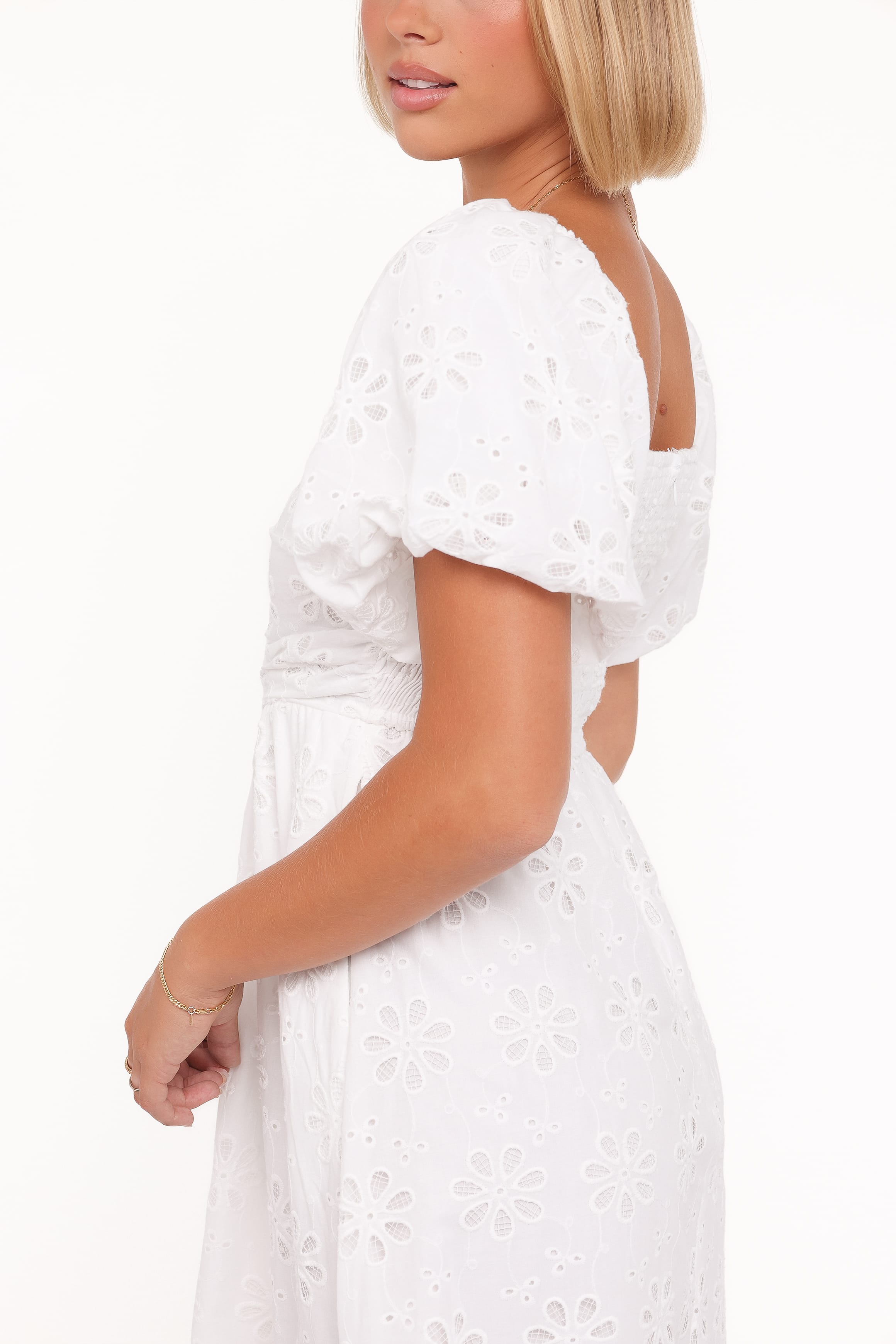 Petal and Pup USA DRESSES Clo Puff Sleeve Midi Dress - White Broderie