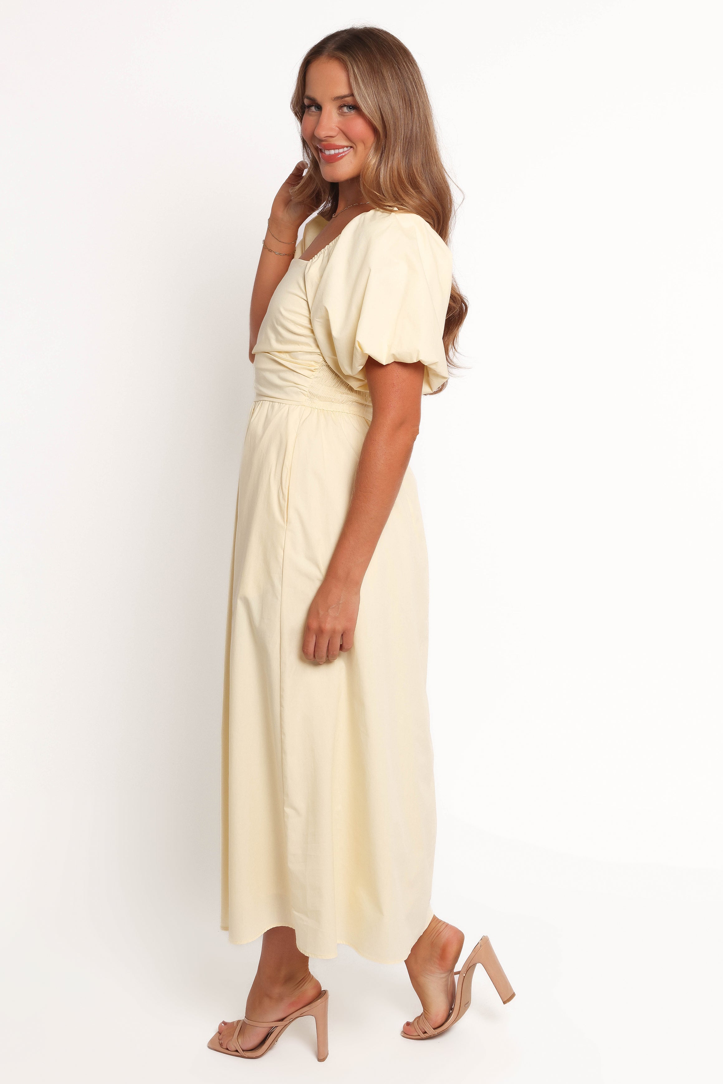 Petal and Pup USA DRESSES Clo Puff Sleeve Midi Dress - Yellow