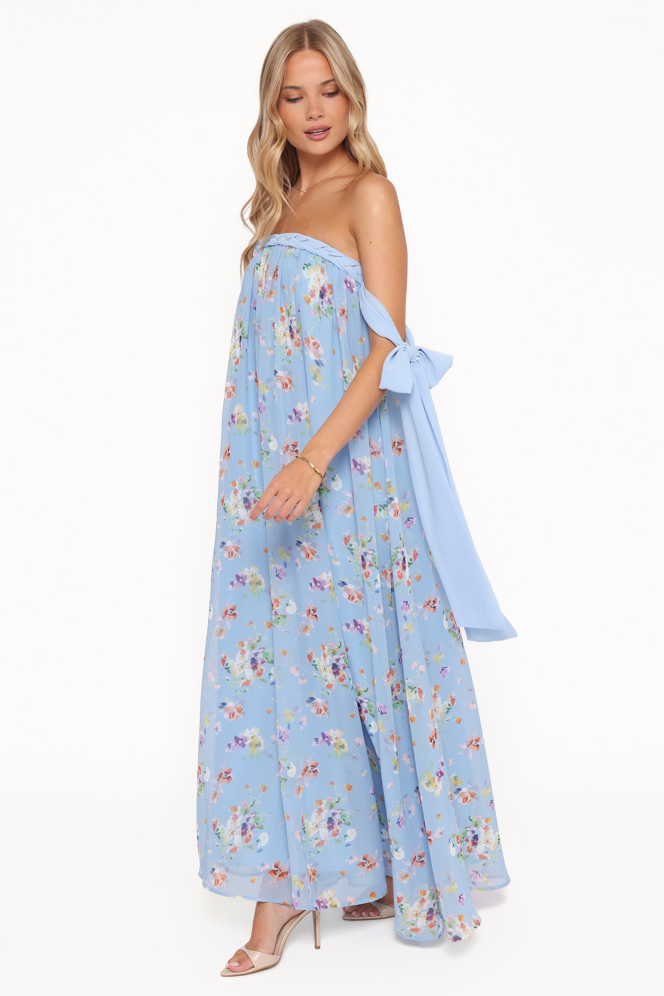 Petal and Pup USA DRESSES Codie Off Shoulder Maxi Dress - Cornflower Blue Floral