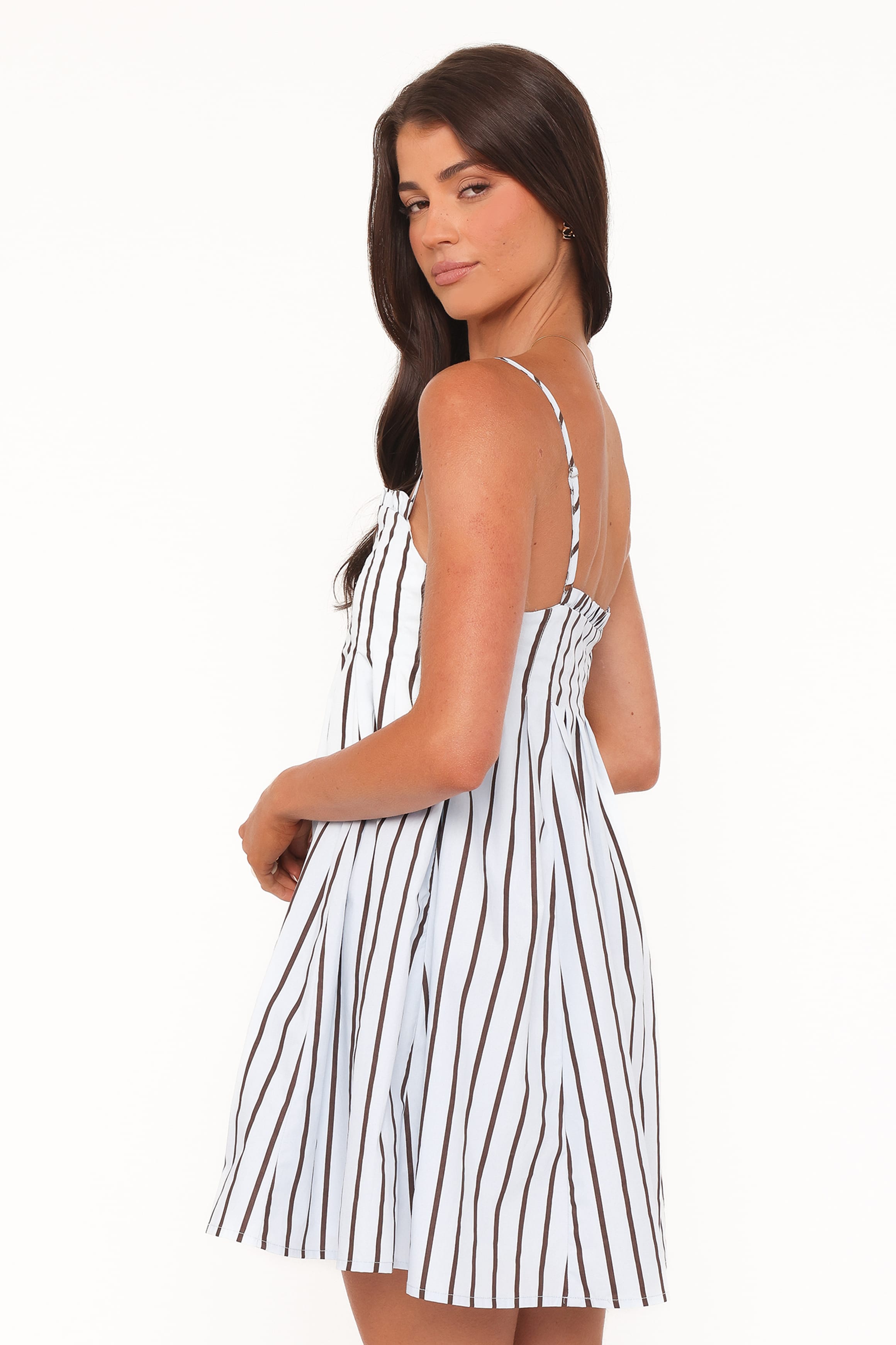Petal and Pup USA DRESSES Cole Mini Dress - Blue/Brown Stripe