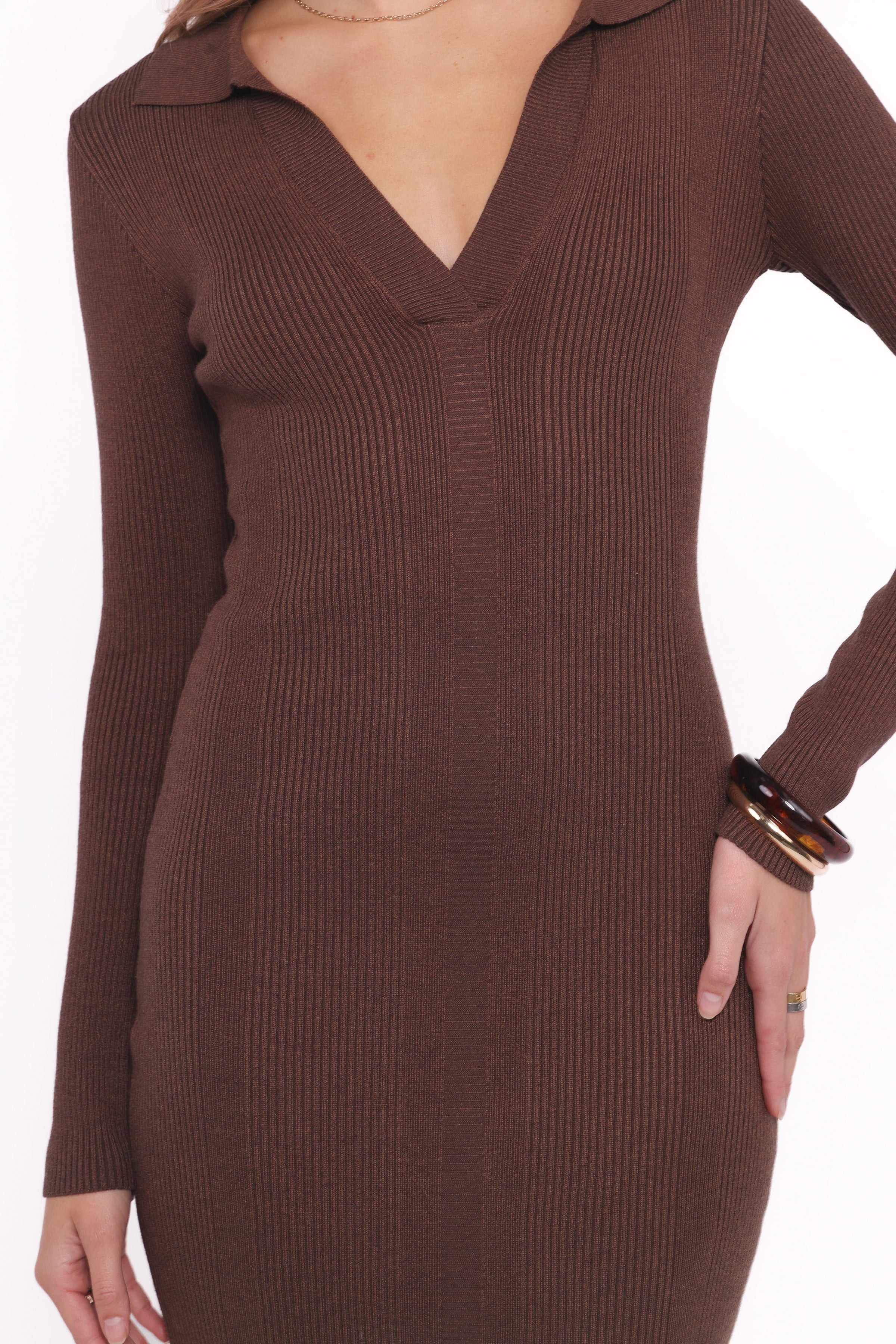 Petal and Pup USA DRESSES Collins Long Sleeve Midi Dress - Chocolate