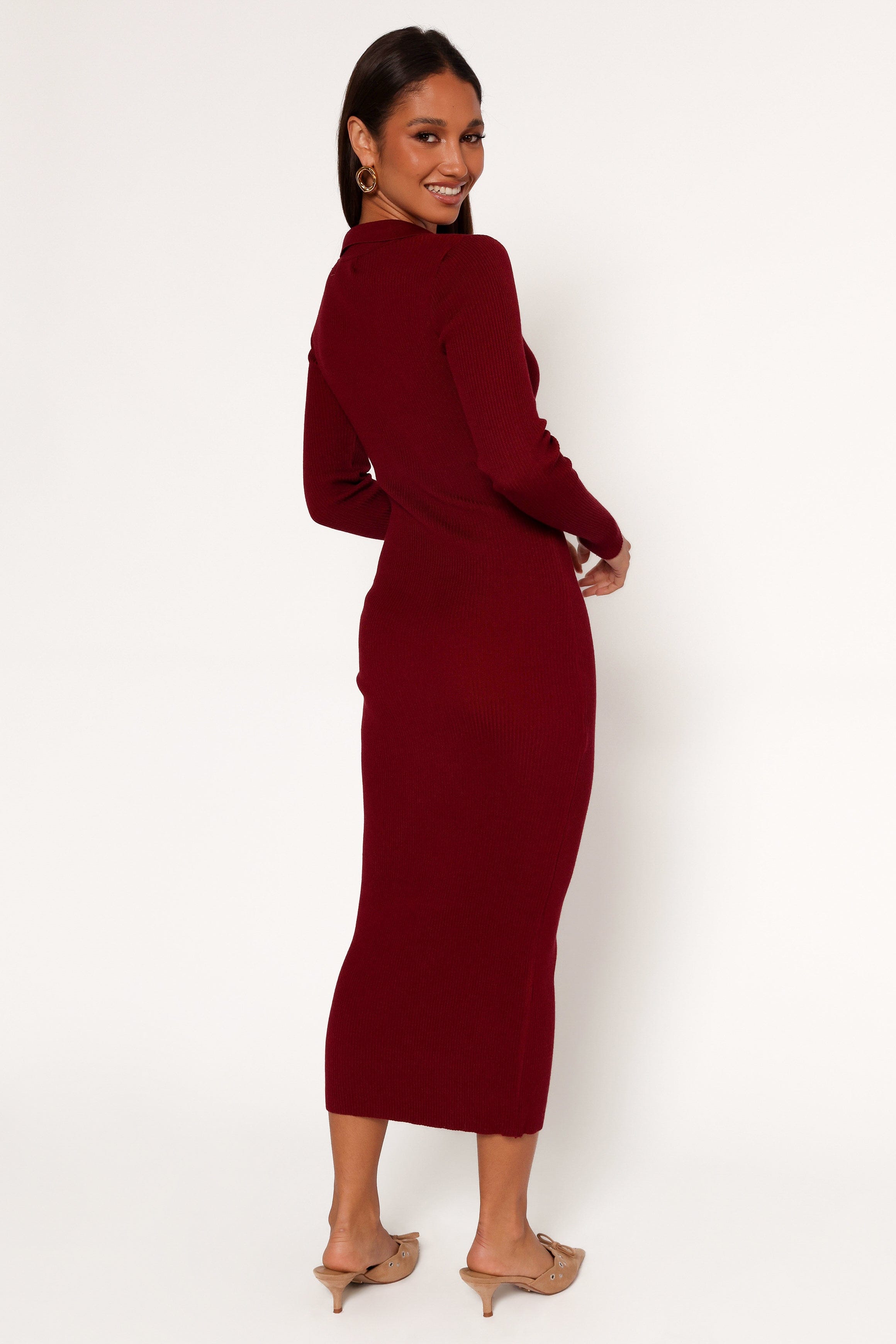 Petal and Pup USA DRESSES Collins Long Sleeve Midi Dress - Wine