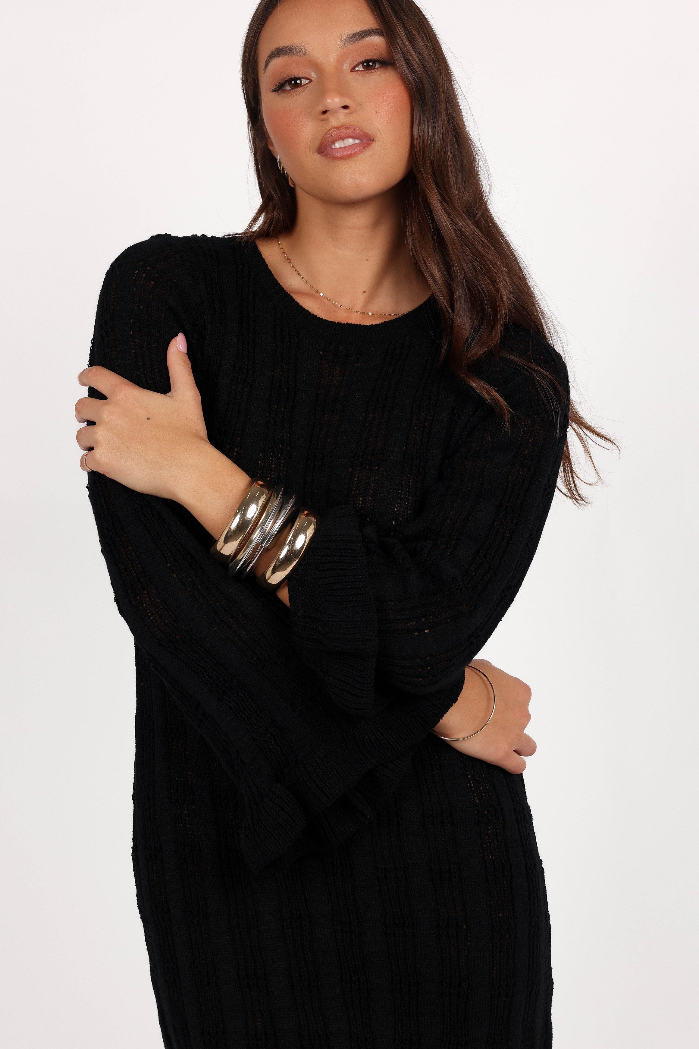 Petal and Pup USA DRESSES Colter Long Sleeve Maxi Dress - Black