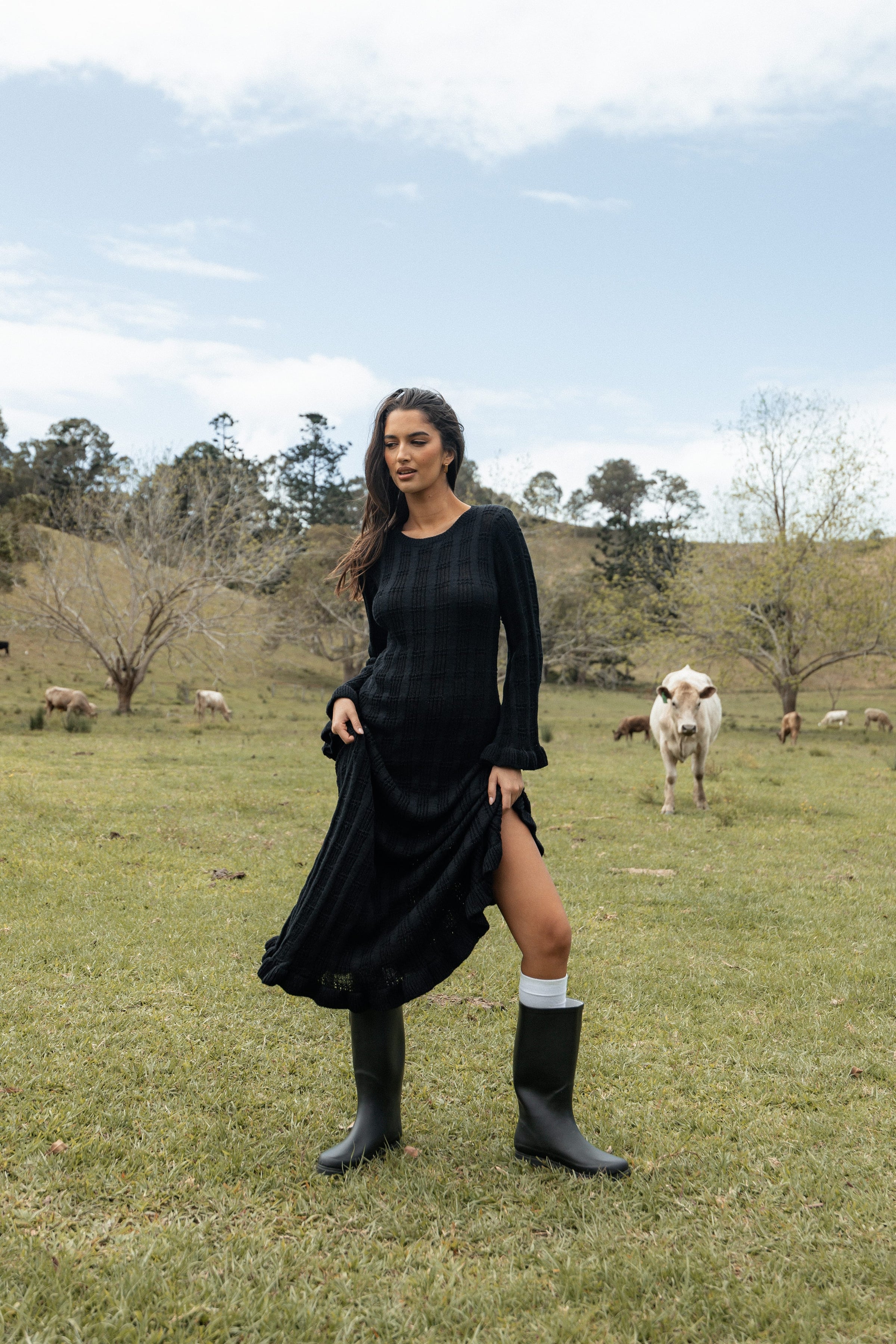 Petal and Pup USA DRESSES Colter Long Sleeve Maxi Dress - Black