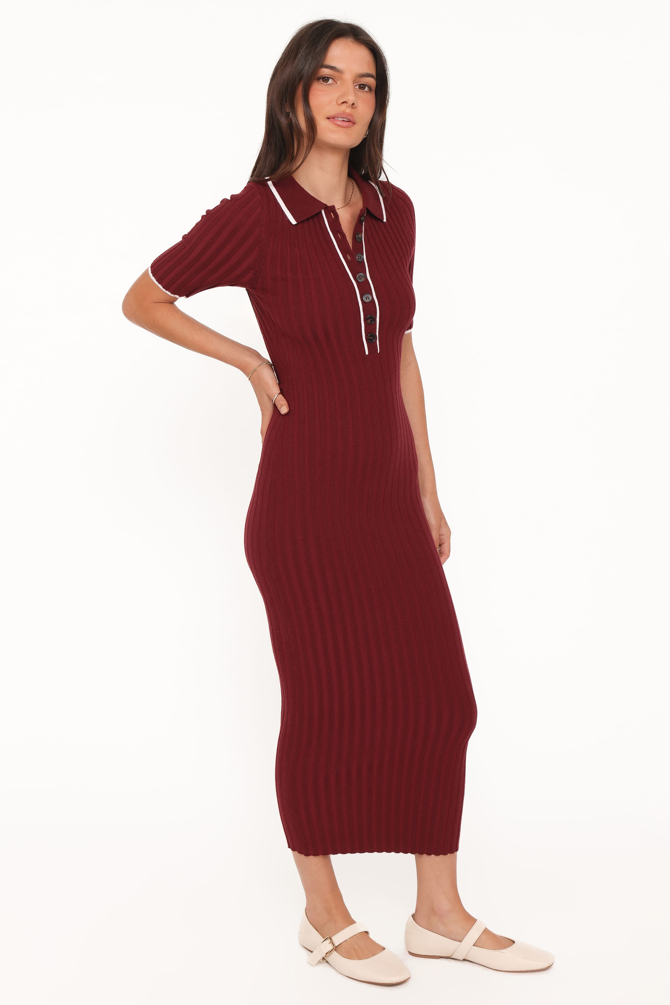 Petal and Pup USA DRESSES Conner Short Sleeve Knit Dress - Burgundy