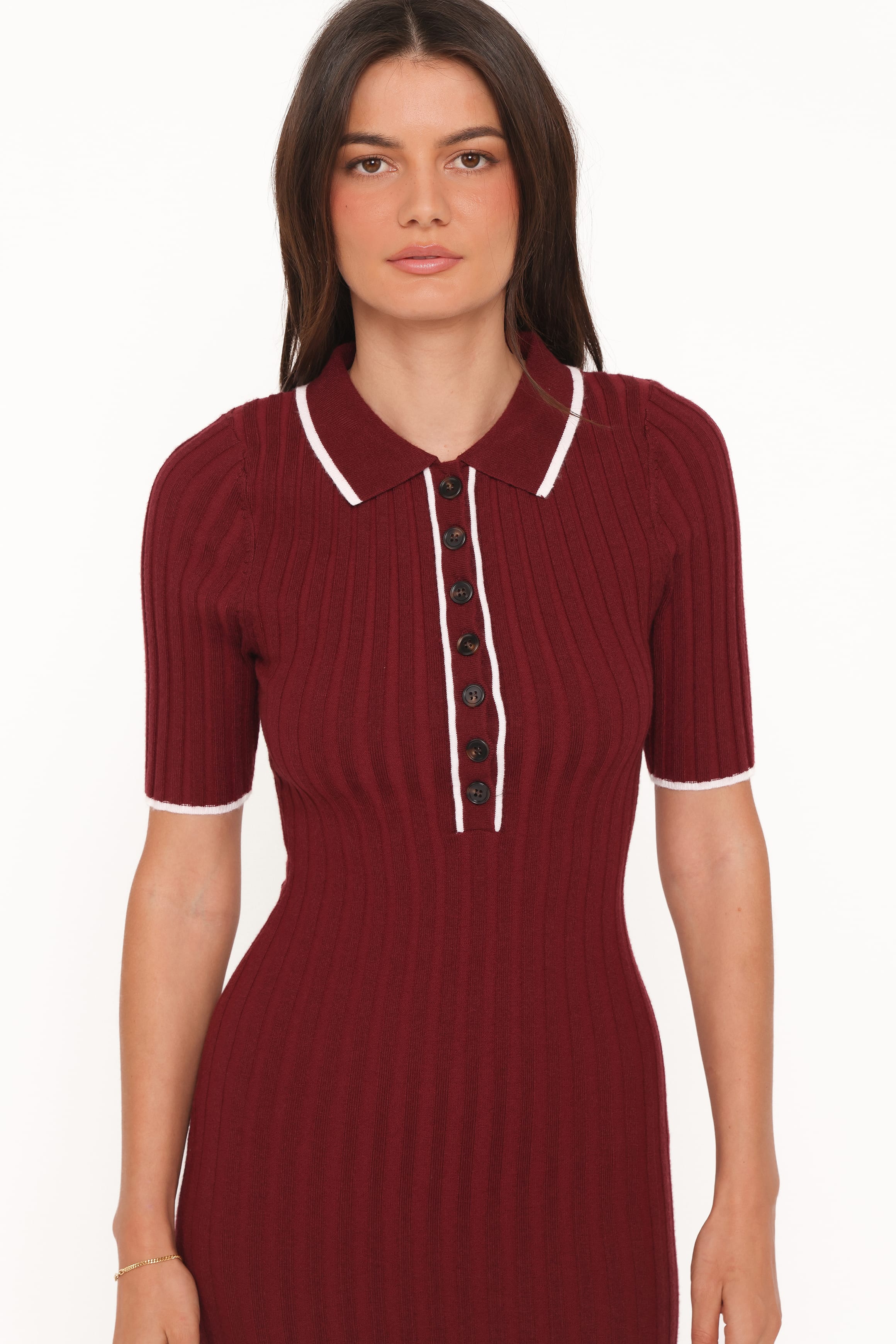 Petal and Pup USA DRESSES Conner Short Sleeve Knit Dress - Burgundy