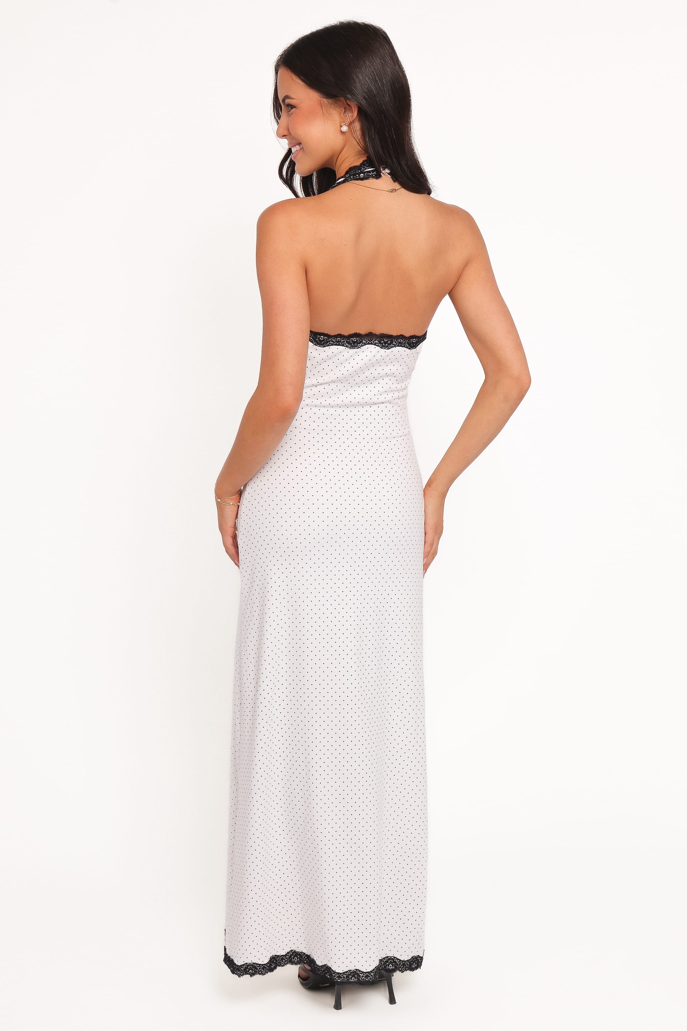 Petal and Pup USA DRESSES Conrad Halter Maxi Dress - White Polka Dot