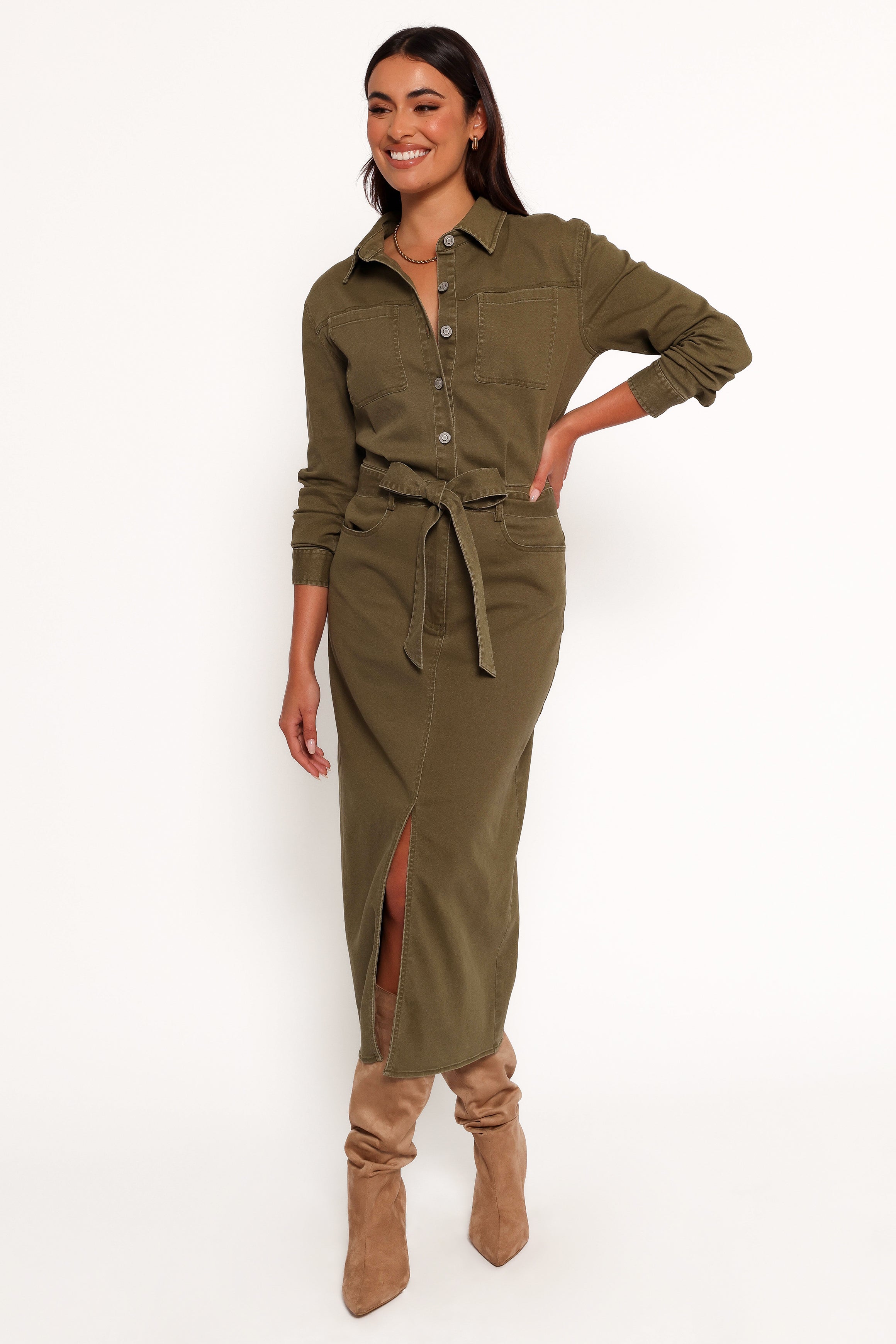 Petal and Pup USA DRESSES Cortney Long Sleeve Maxi Dress - Olive