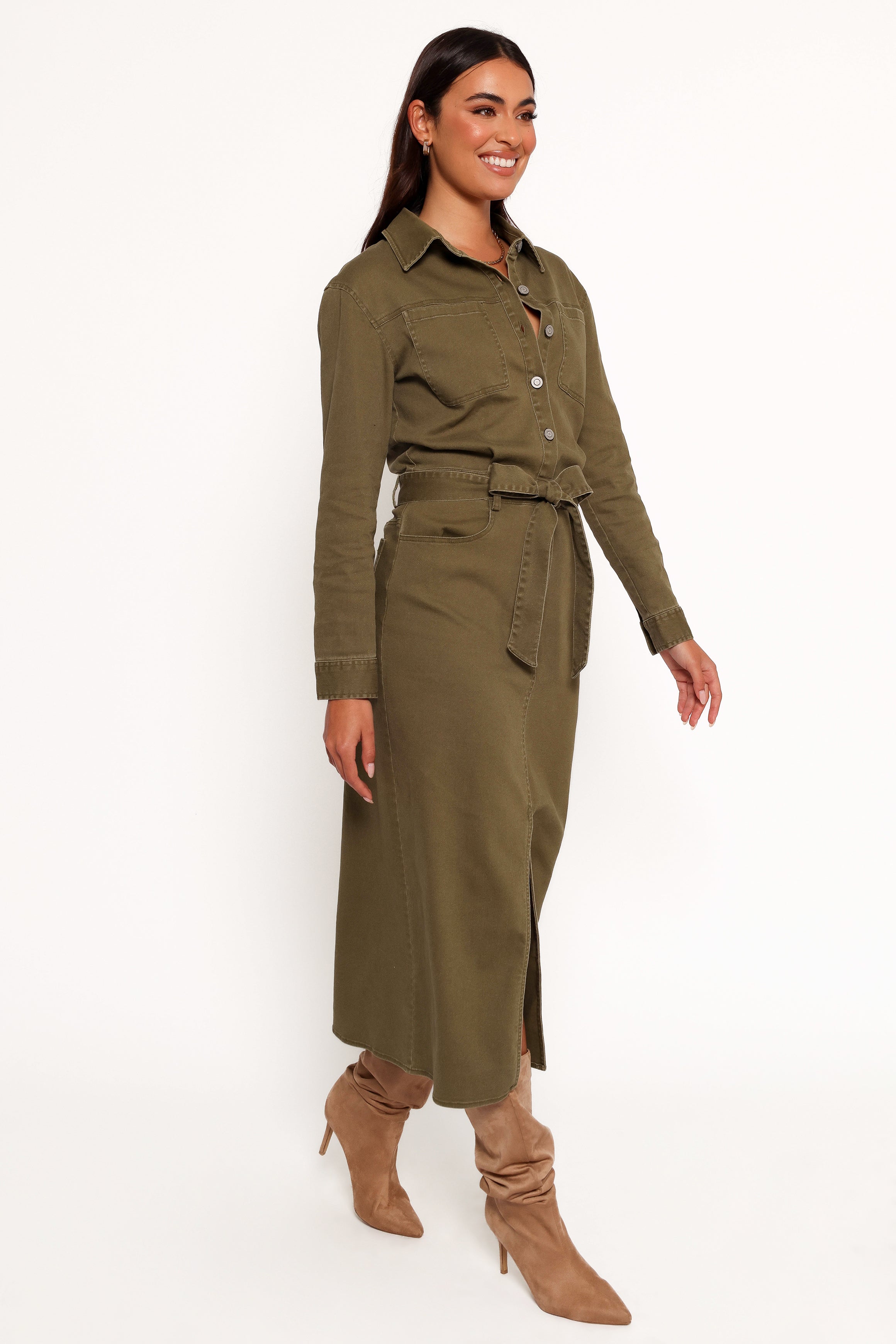Petal and Pup USA DRESSES Cortney Long Sleeve Maxi Dress - Olive