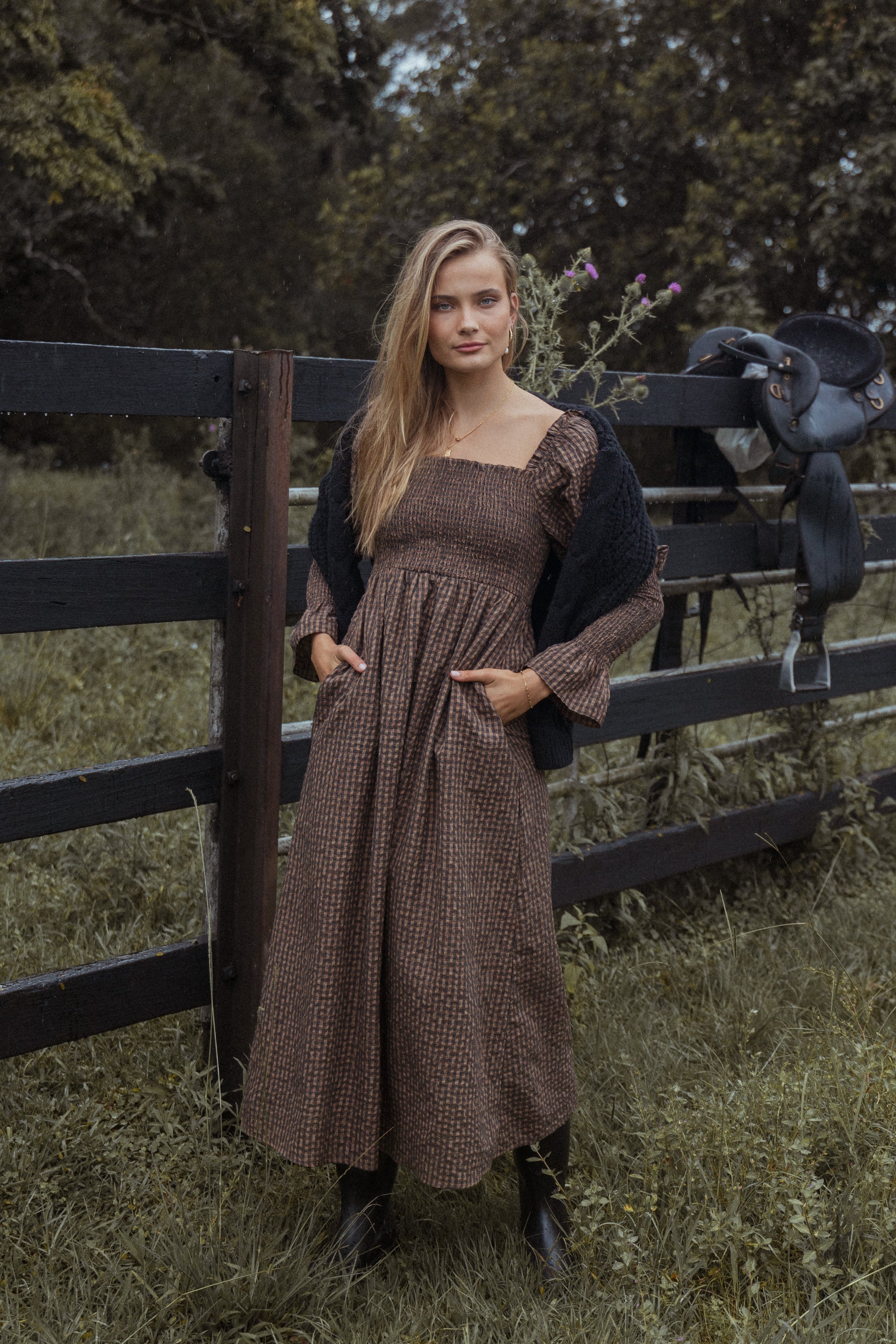 Petal and Pup USA DRESSES Cyrena Maxi Dress - Brown Check