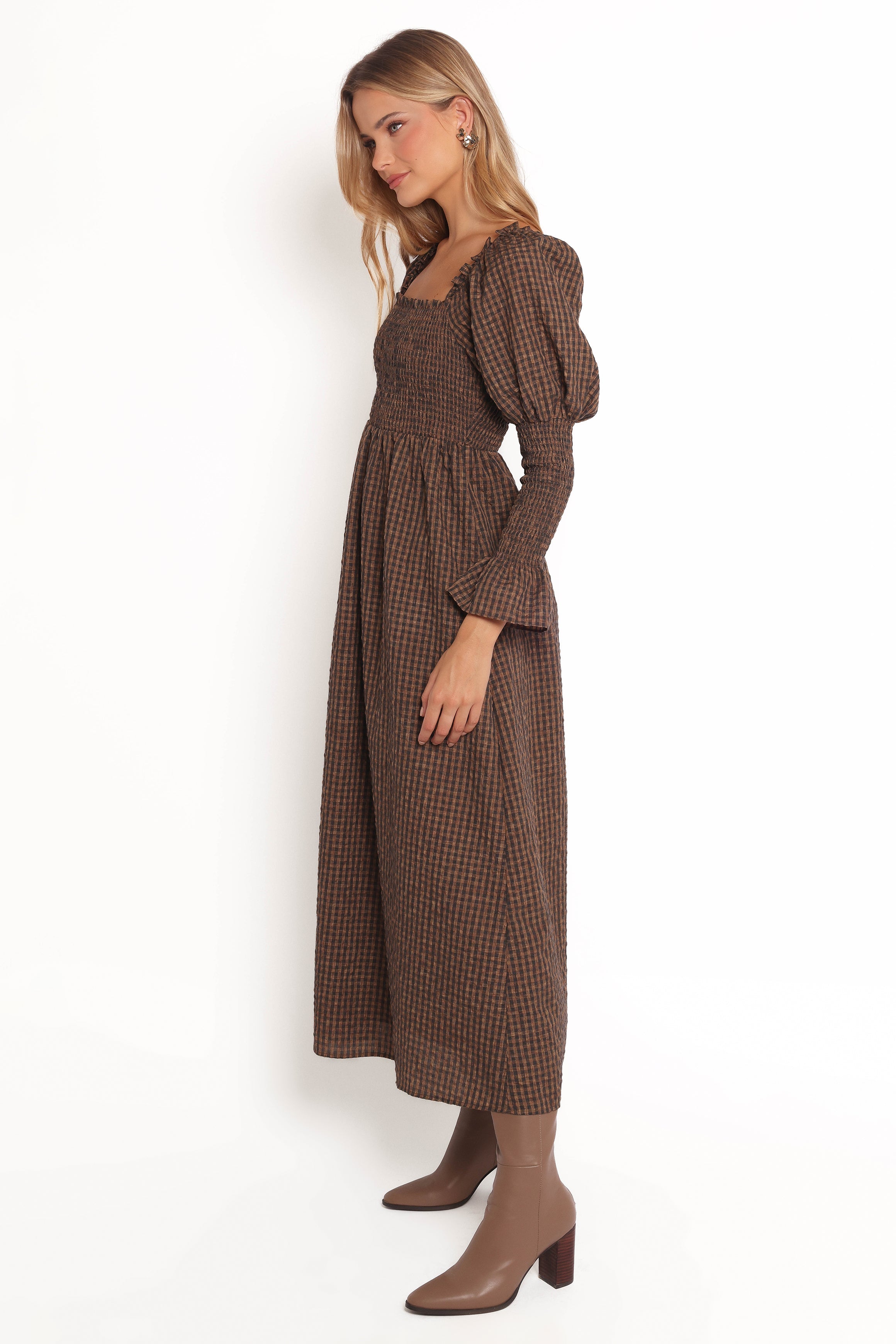 Petal and Pup USA DRESSES Cyrena Maxi Dress - Brown Check
