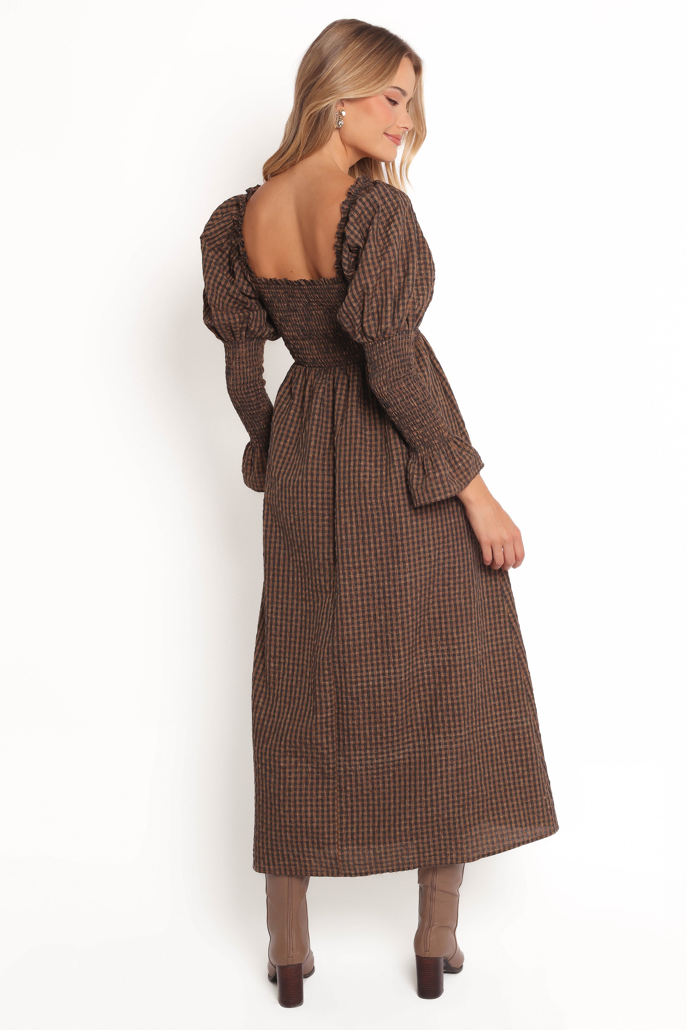 Petal and Pup USA DRESSES Cyrena Maxi Dress - Brown Check