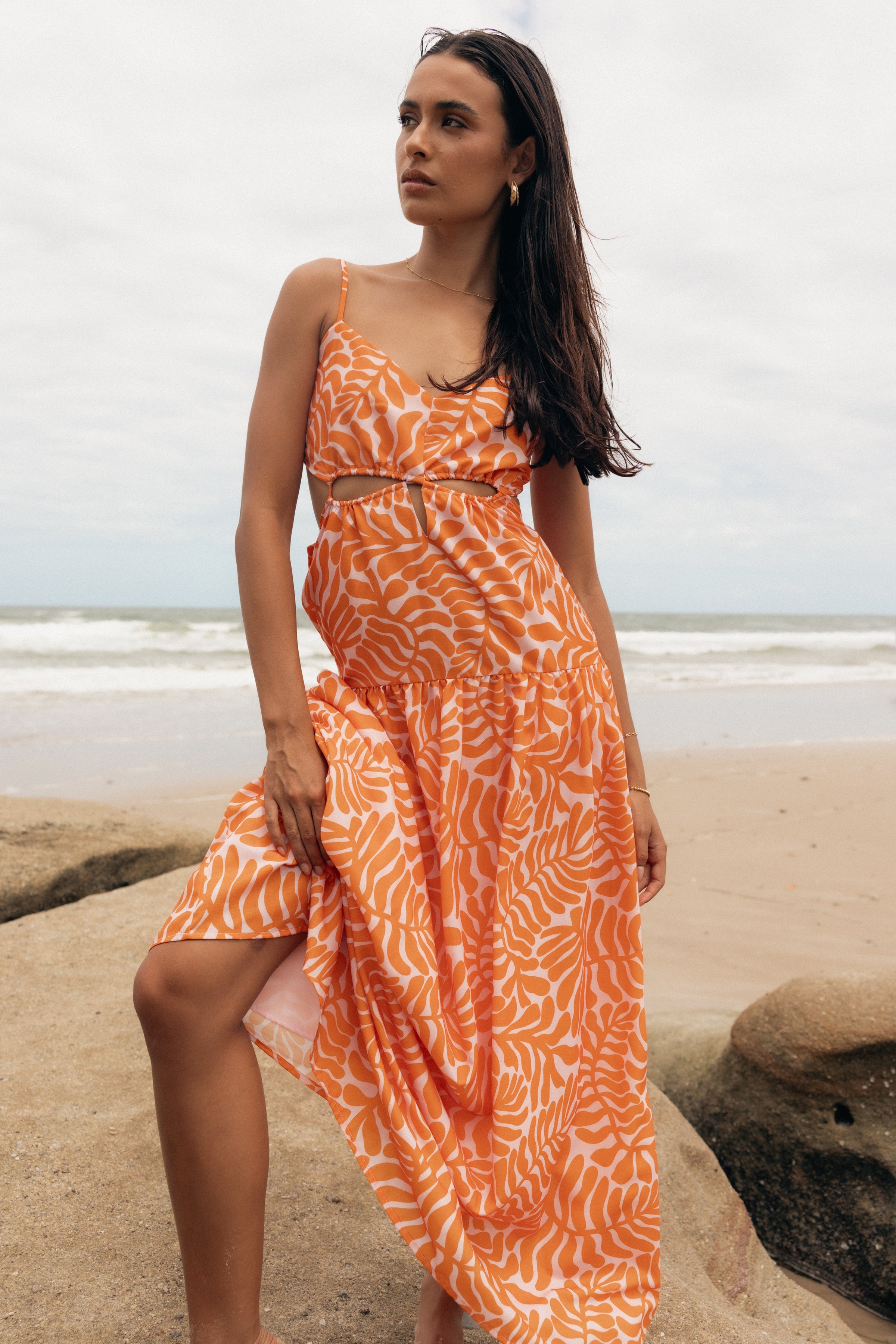 Petal and Pup USA DRESSES Dalton Cut Out Maxi Dress - Orange Print