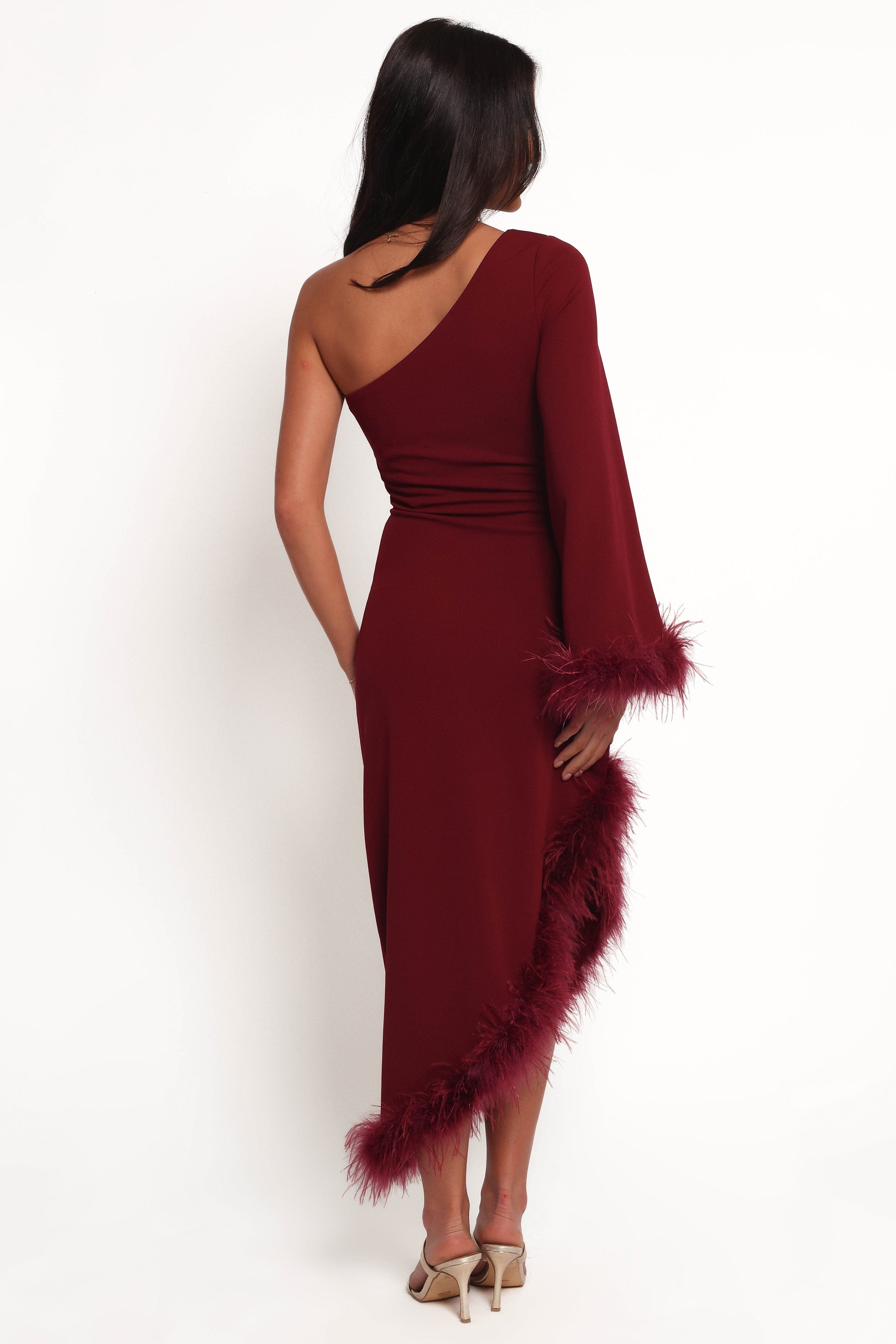 Petal and Pup USA DRESSES Dame One Shoulder Midi Dress - Deep Wine