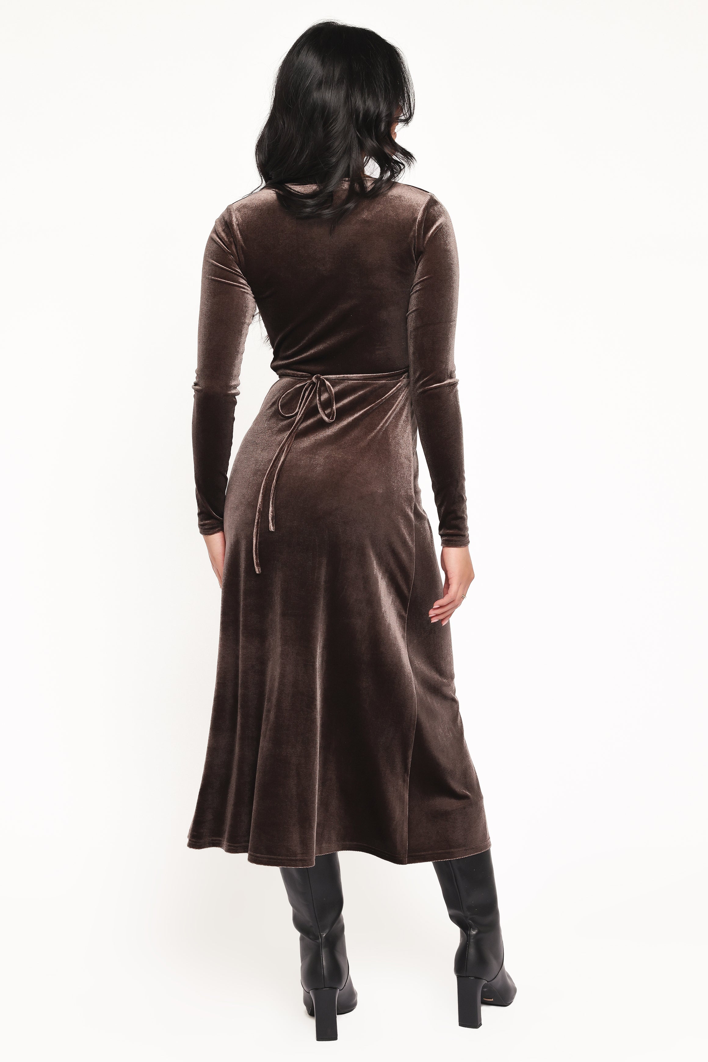 Petal and Pup USA DRESSES Darby Long Sleeve Midi Dress - Dark Brown