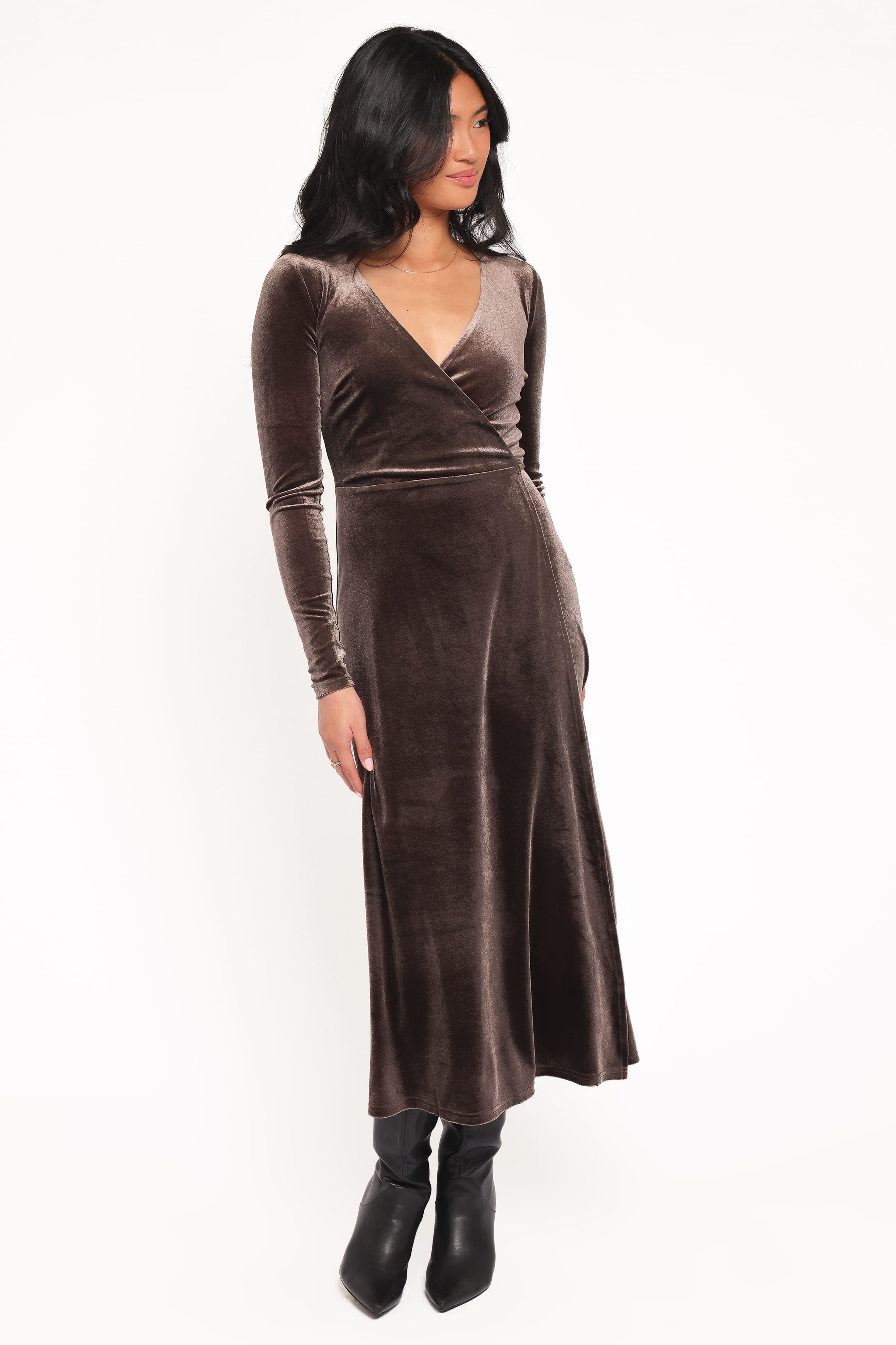 Petal and Pup USA DRESSES Darby Long Sleeve Midi Dress - Dark Brown