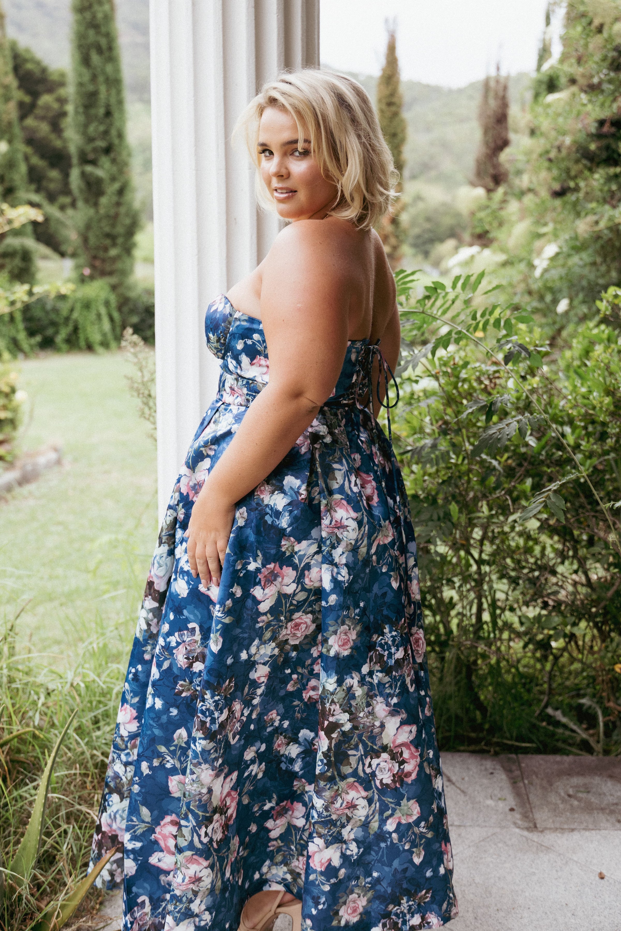 Petal and Pup USA DRESSES Darina Strapless Midi Dress - Midnight Floral